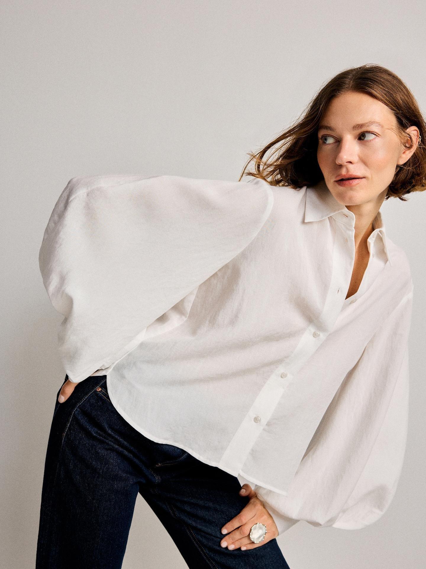 White Shirt With Lyocell, White, medium
