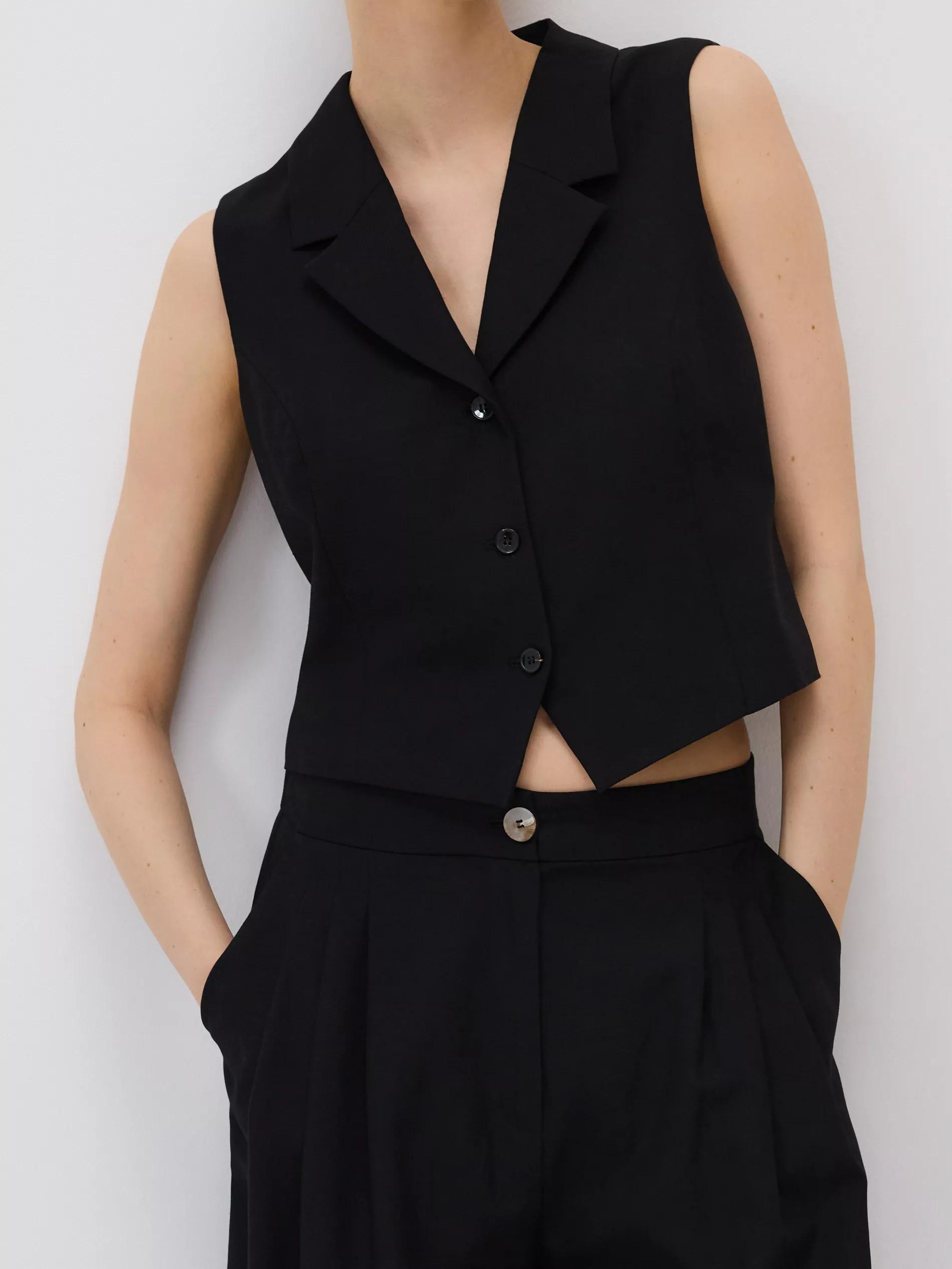 Black Vest With Linen Blend, Black, large image number 0