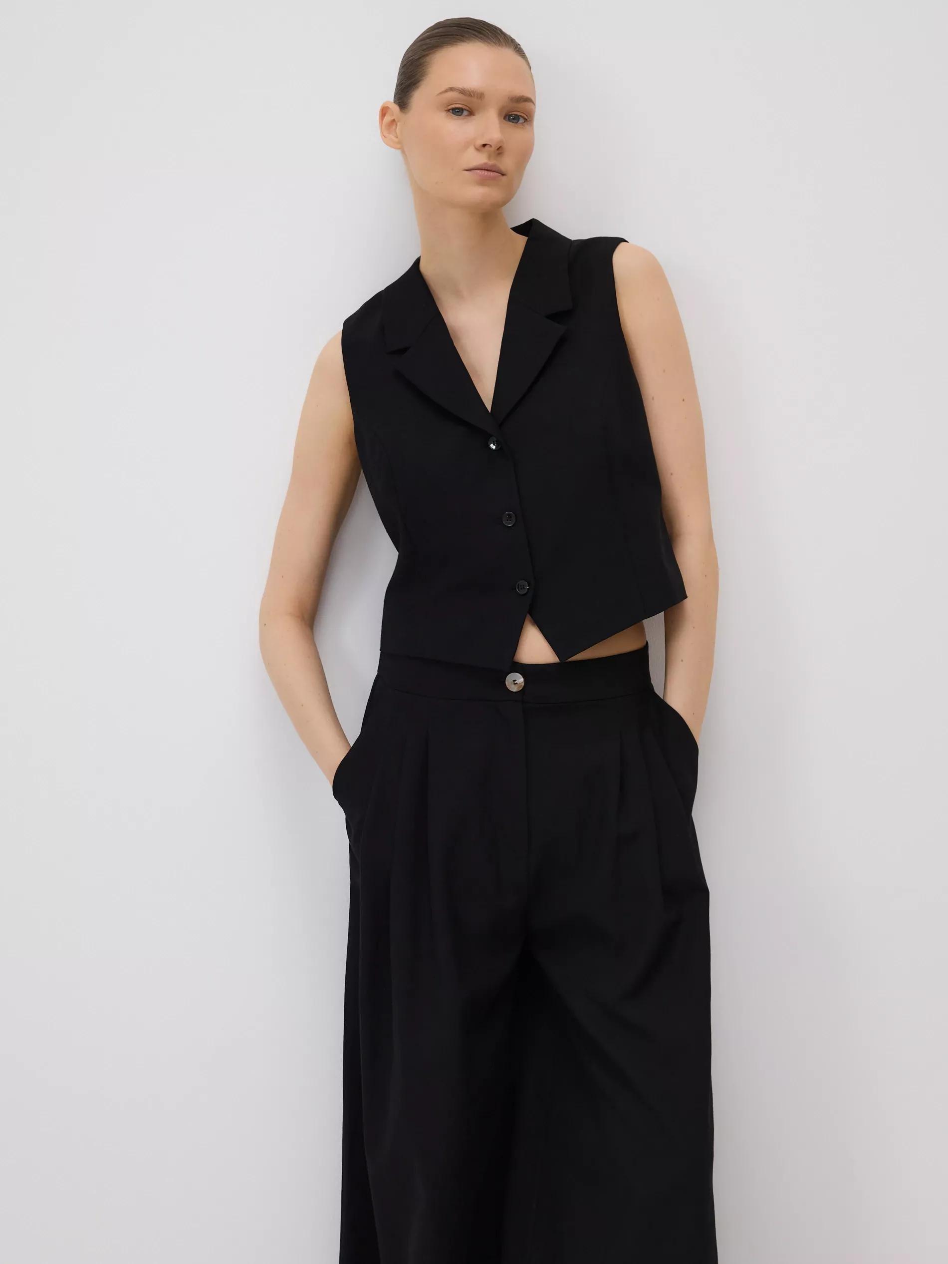 Black Vest With Linen Blend, Black, large image number 2