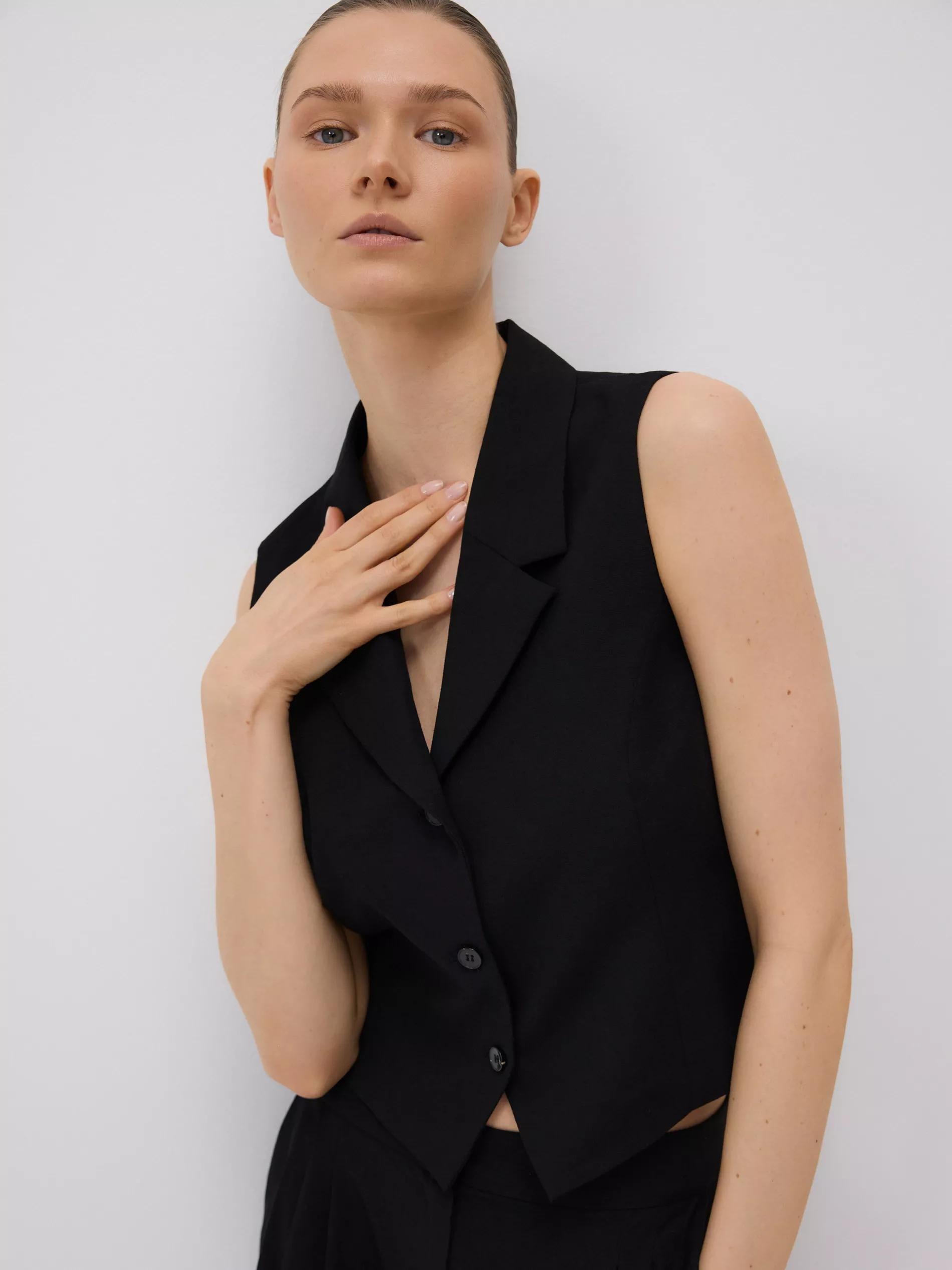 Black Vest With Linen Blend, Black, large image number 3