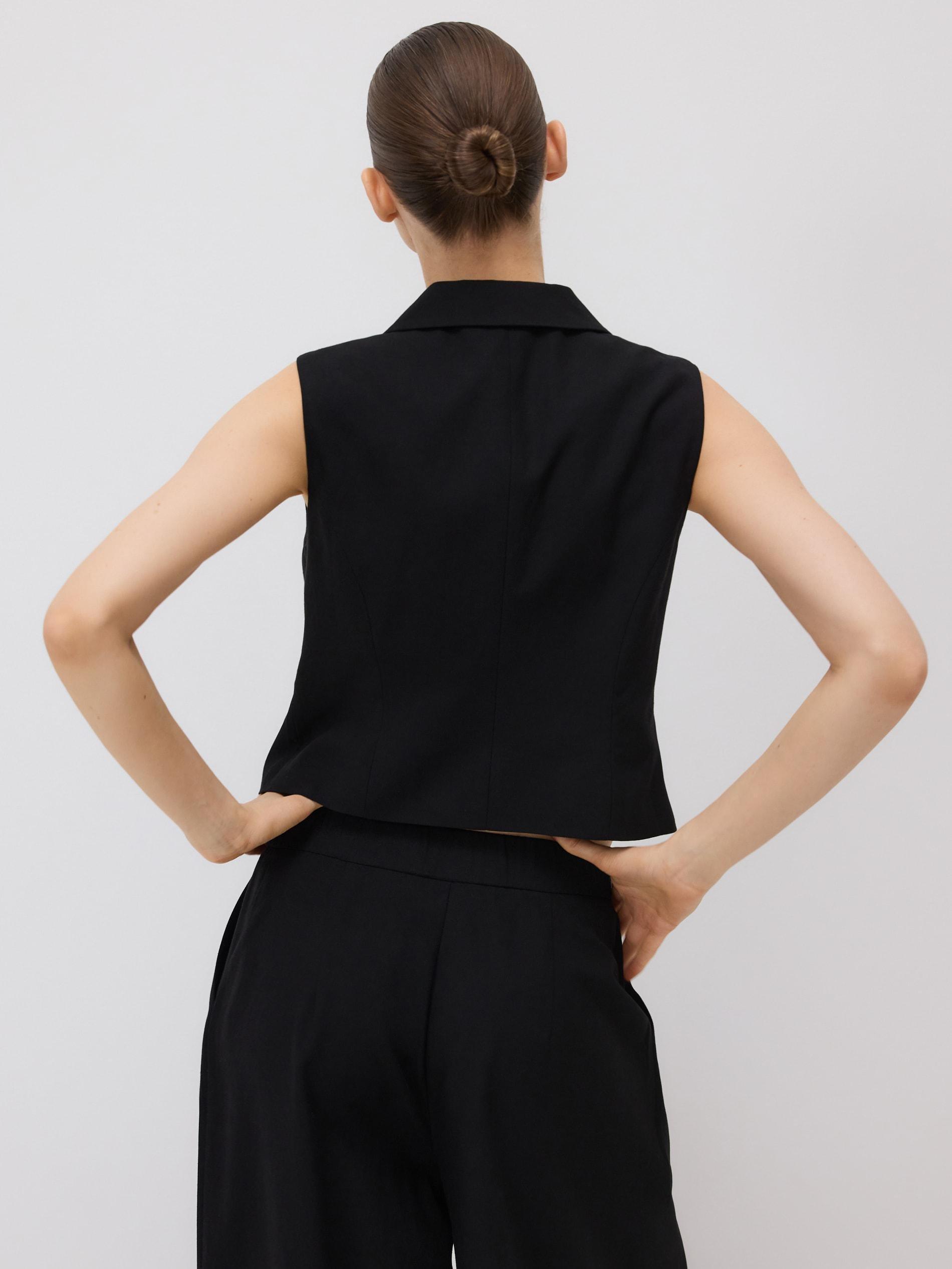Black Vest With Linen Blend, Black, large image number 4