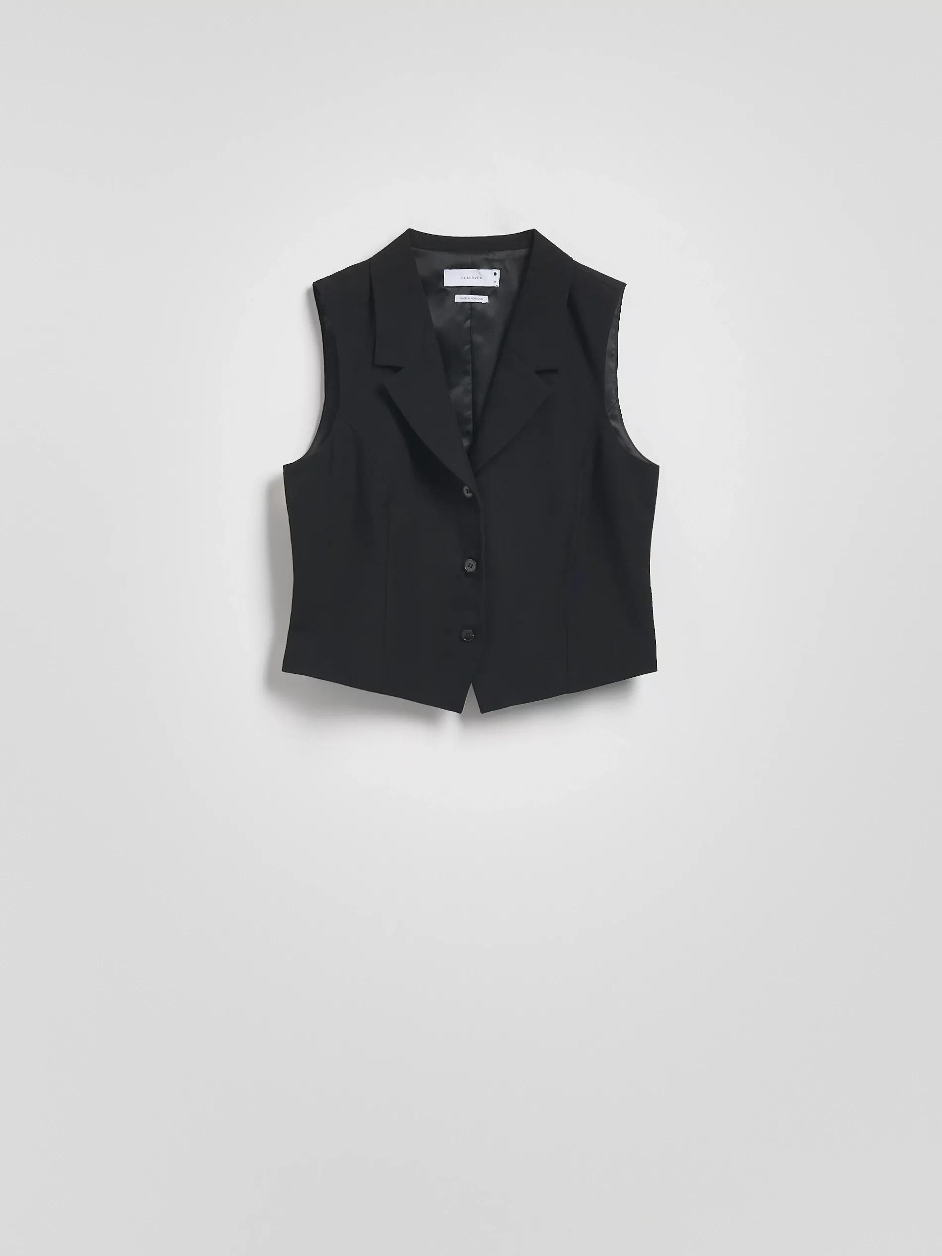 Black Vest With Linen Blend, Black, large image number 5