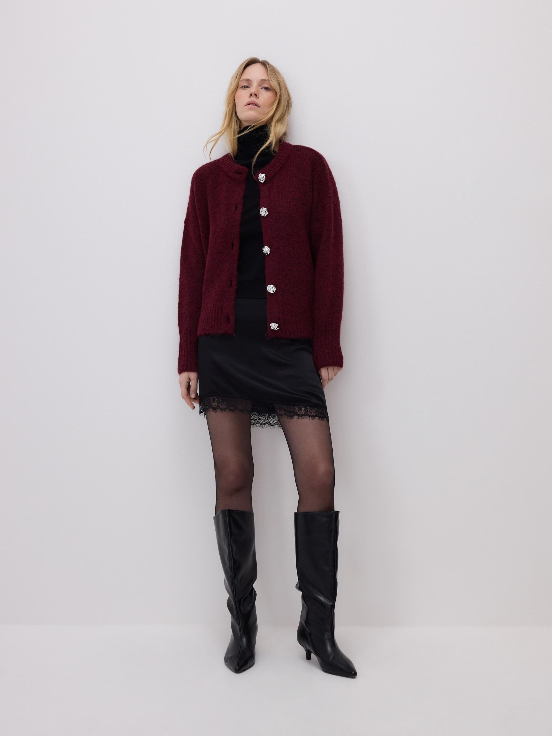 Burgundy Cardigan With Decorative Buttons, Burgundy, large image number 1