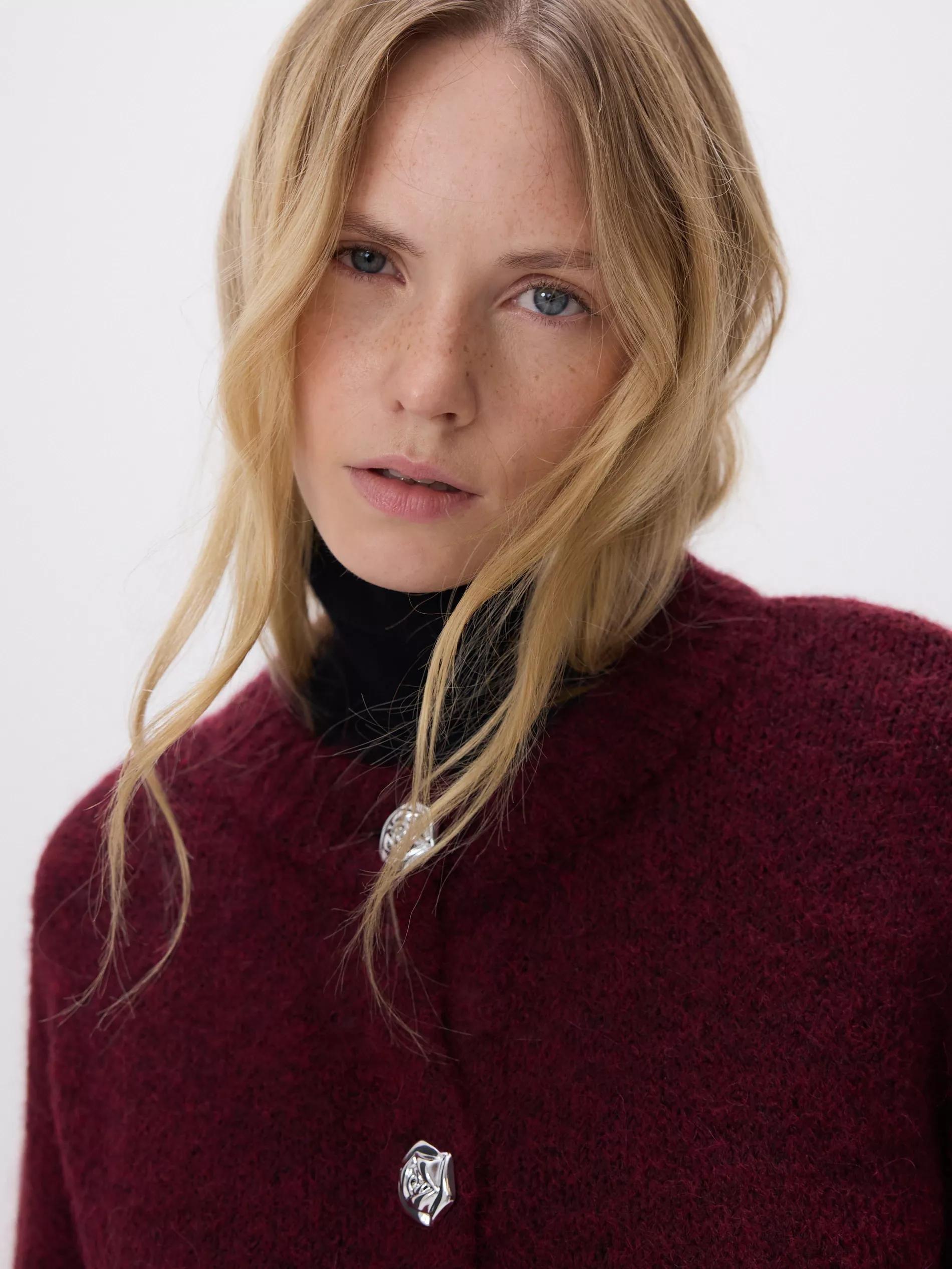 Burgundy Cardigan With Decorative Buttons, Burgundy, large image number 2