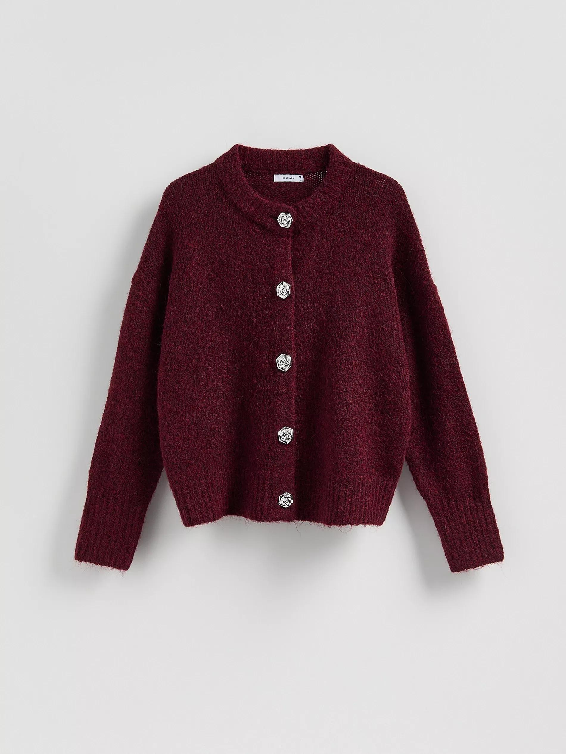 Burgundy Cardigan With Decorative Buttons, Burgundy, large image number 4