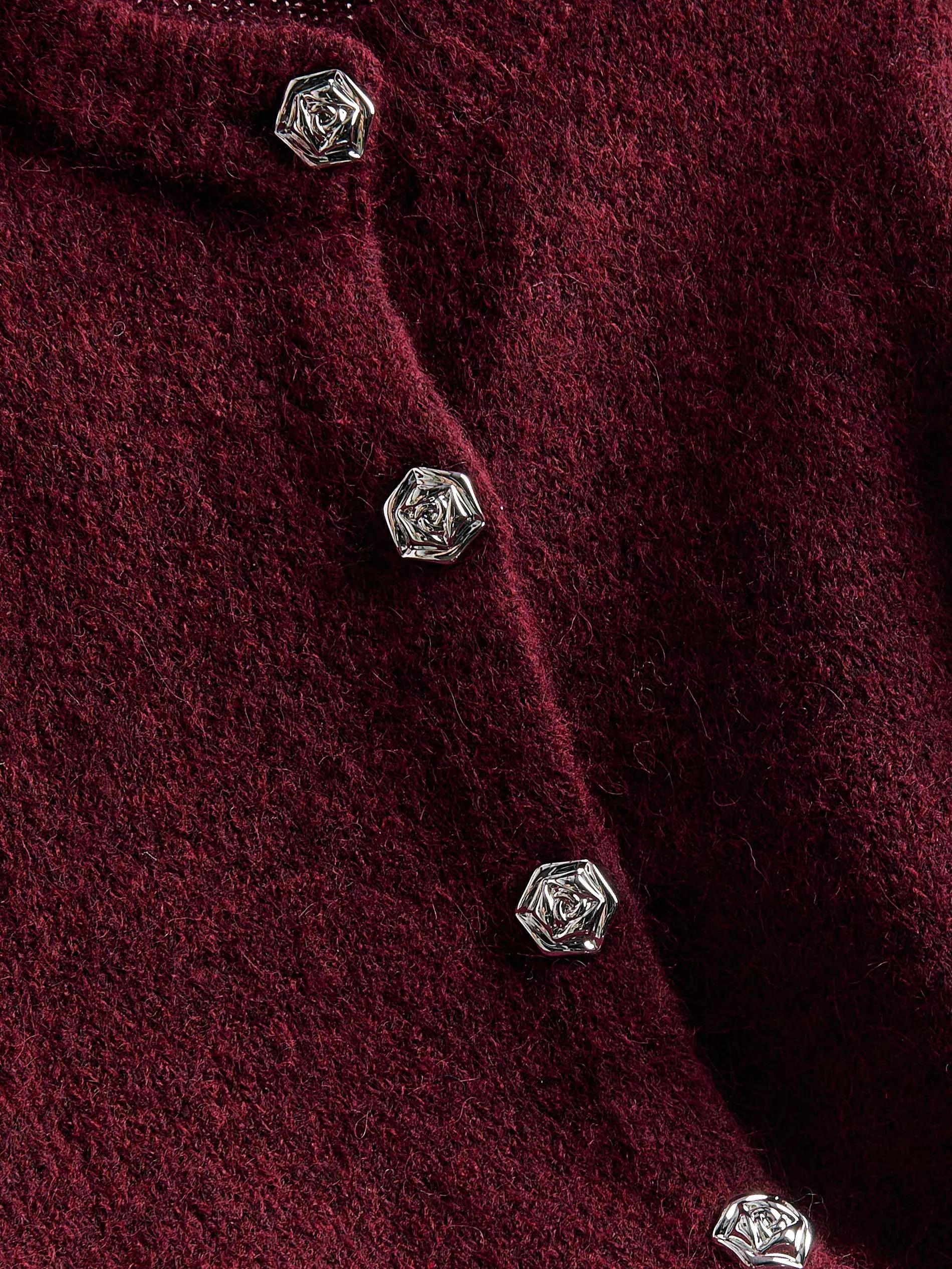 Burgundy Cardigan With Decorative Buttons, Burgundy, large image number 5
