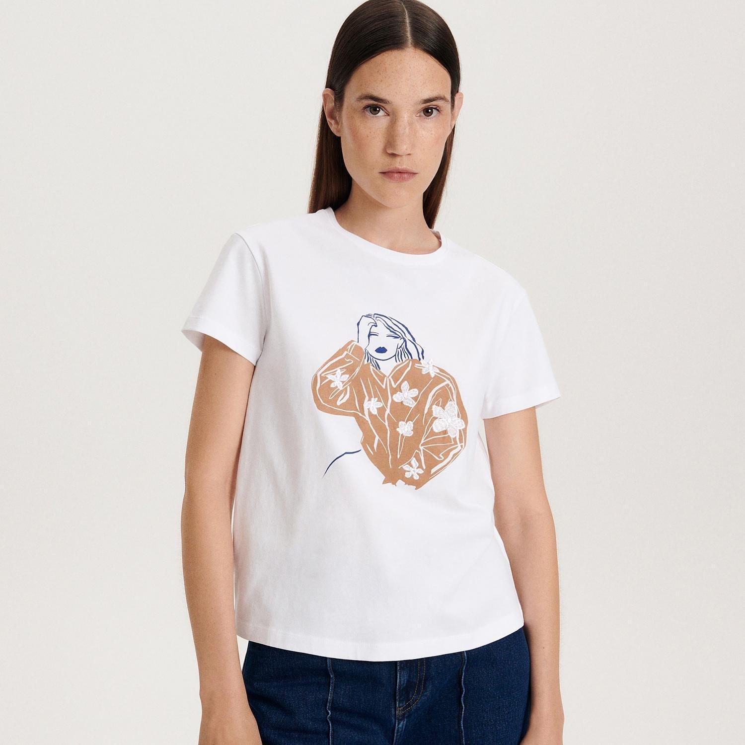 White Embroidered T-Shirt, , large image number 3
