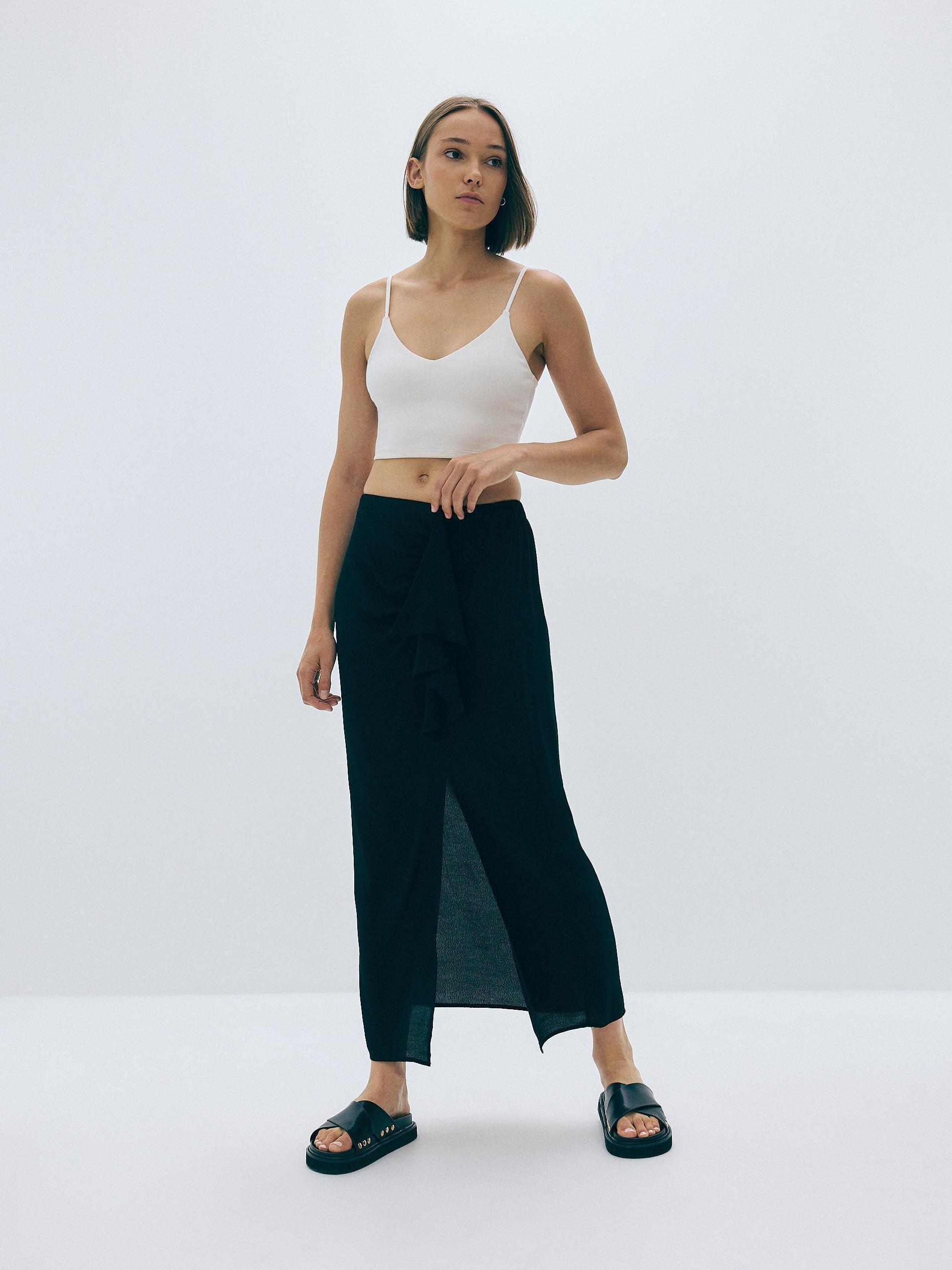Black Maxi Skirt With Ruffle Hem, , large image number 5