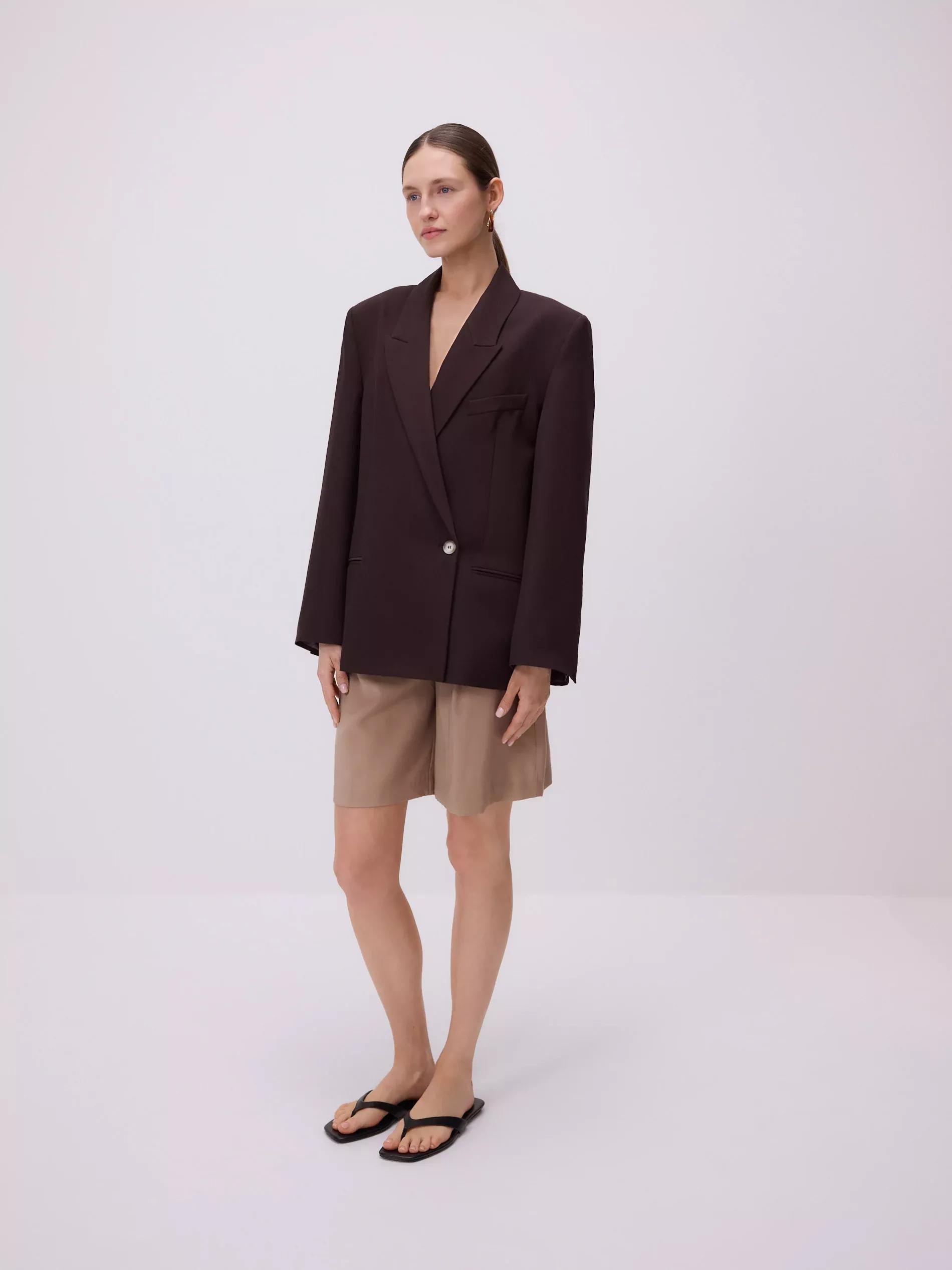 Brown Viscose Blend Blazer, , large image number 1