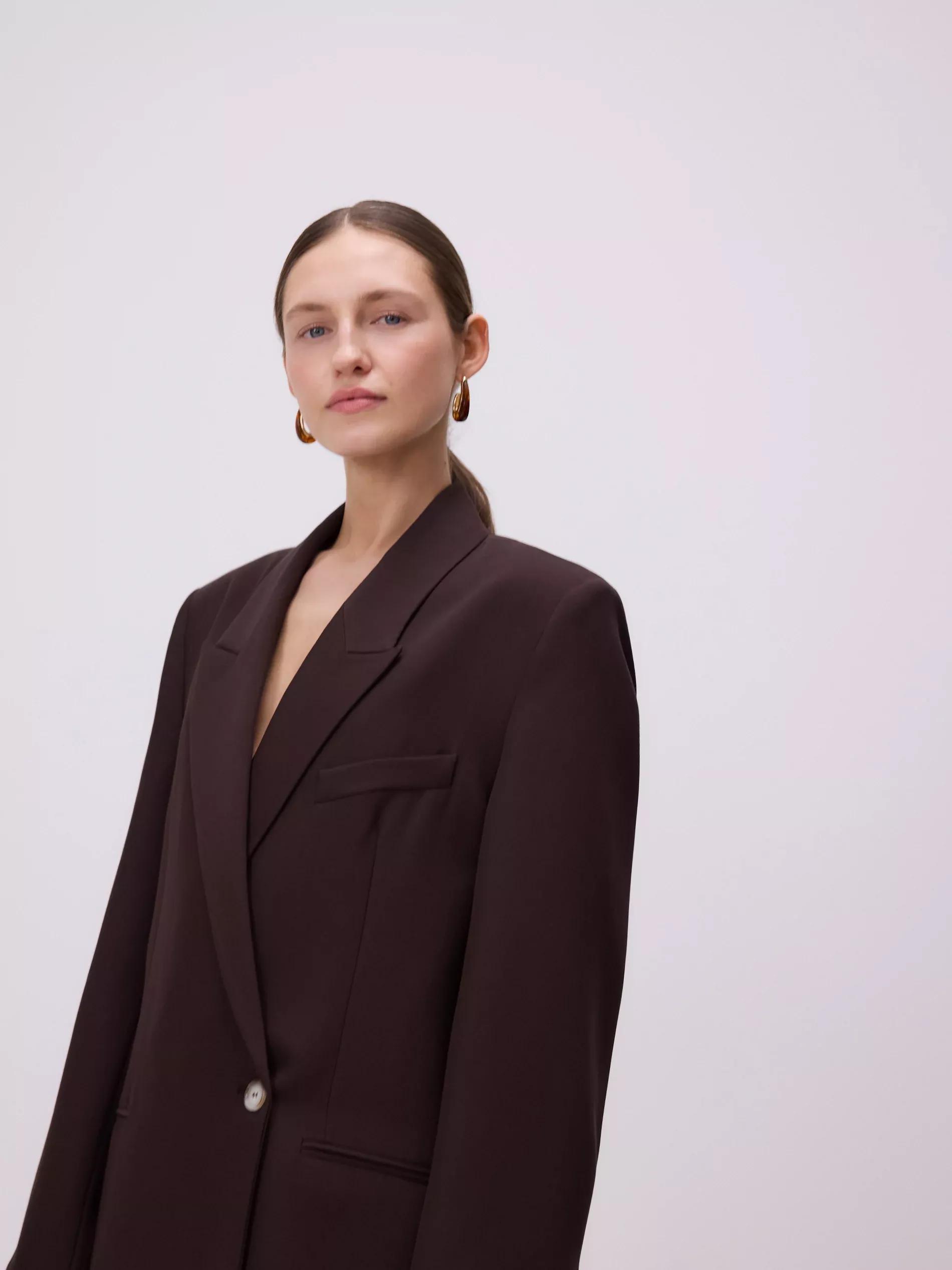 Brown Viscose Blend Blazer, , large image number 2