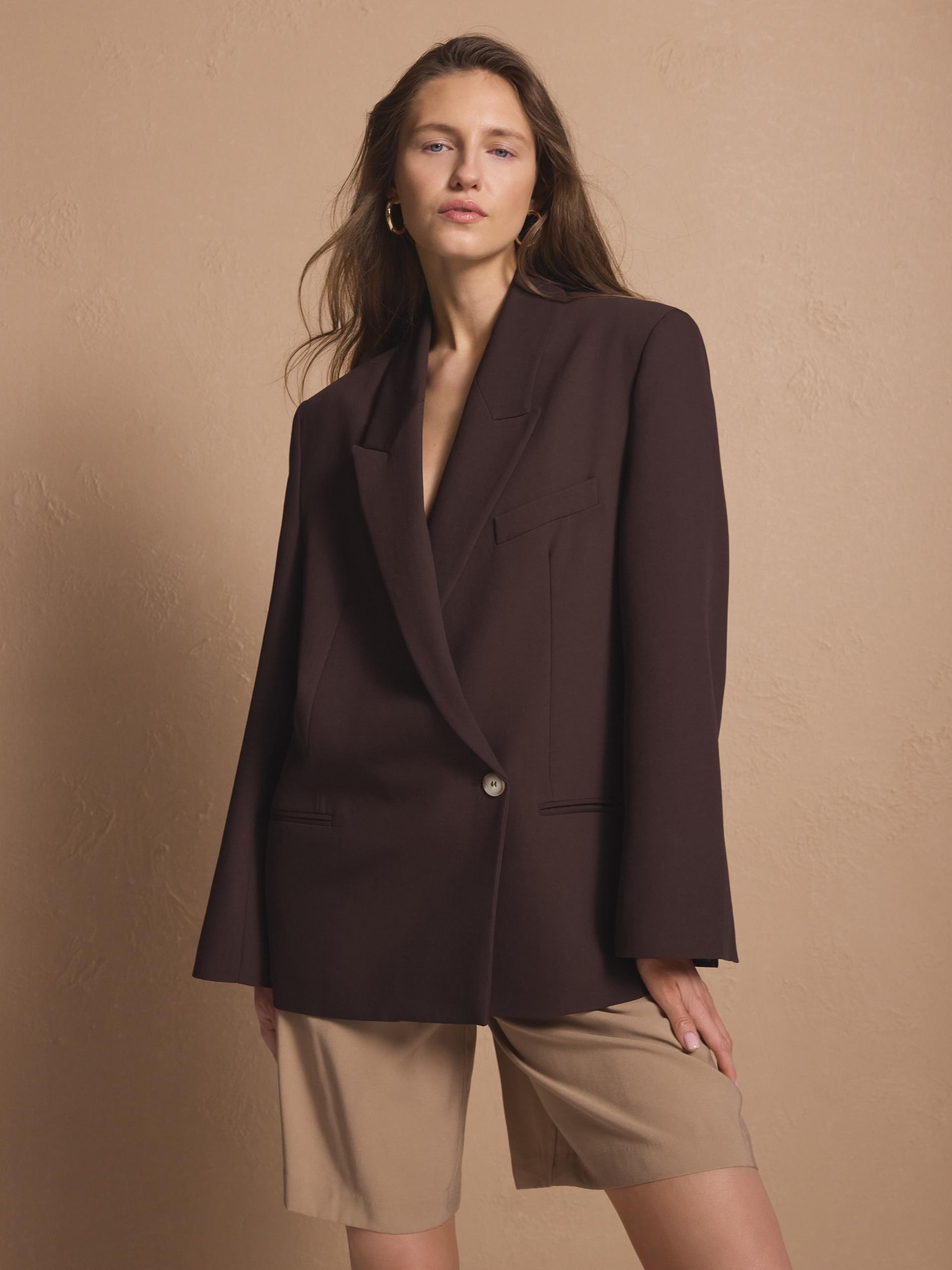 Brown Viscose Blend Blazer, , large image number 5