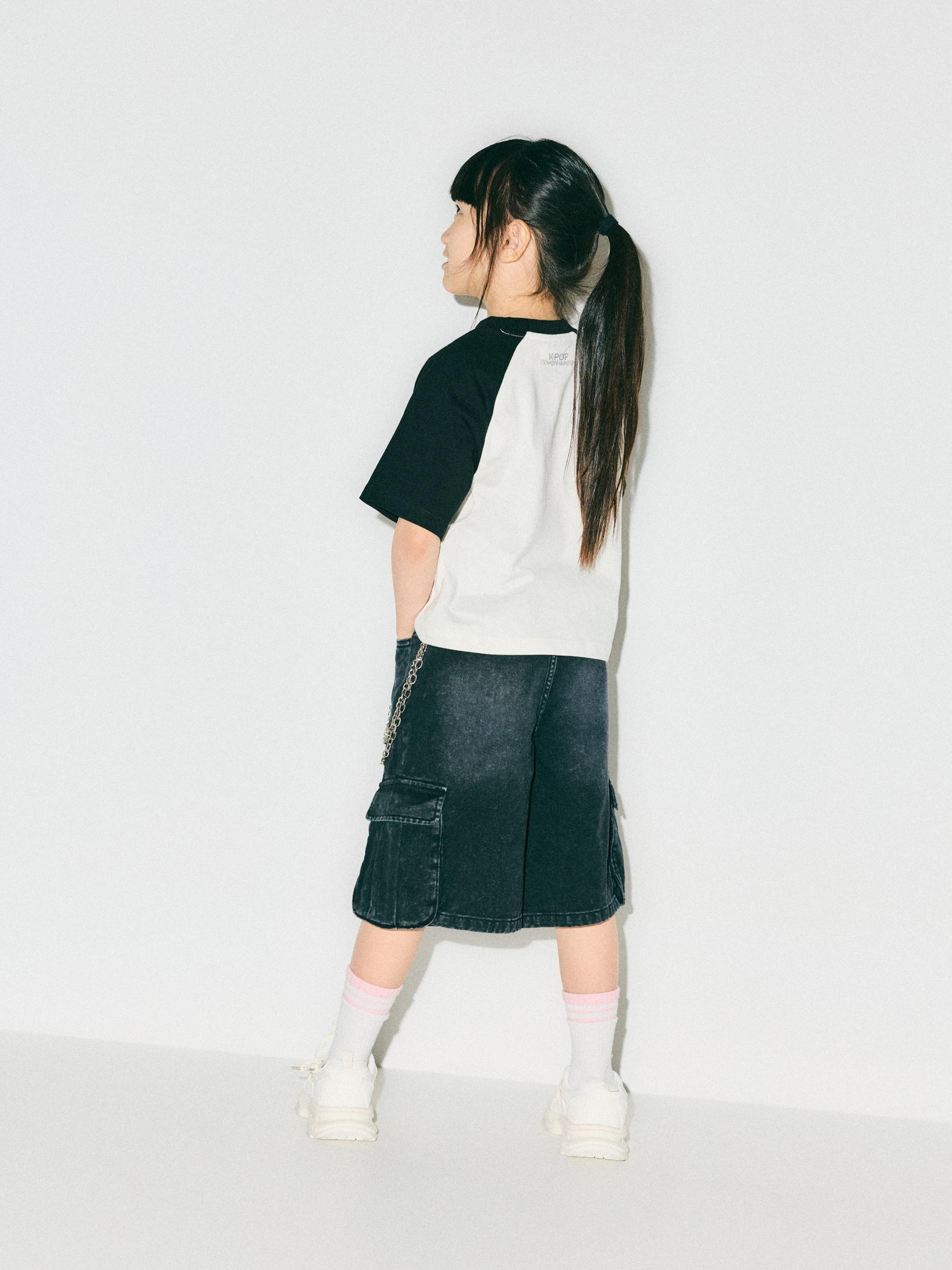 Black Denim Shorts With Chain, Black, large image number 1
