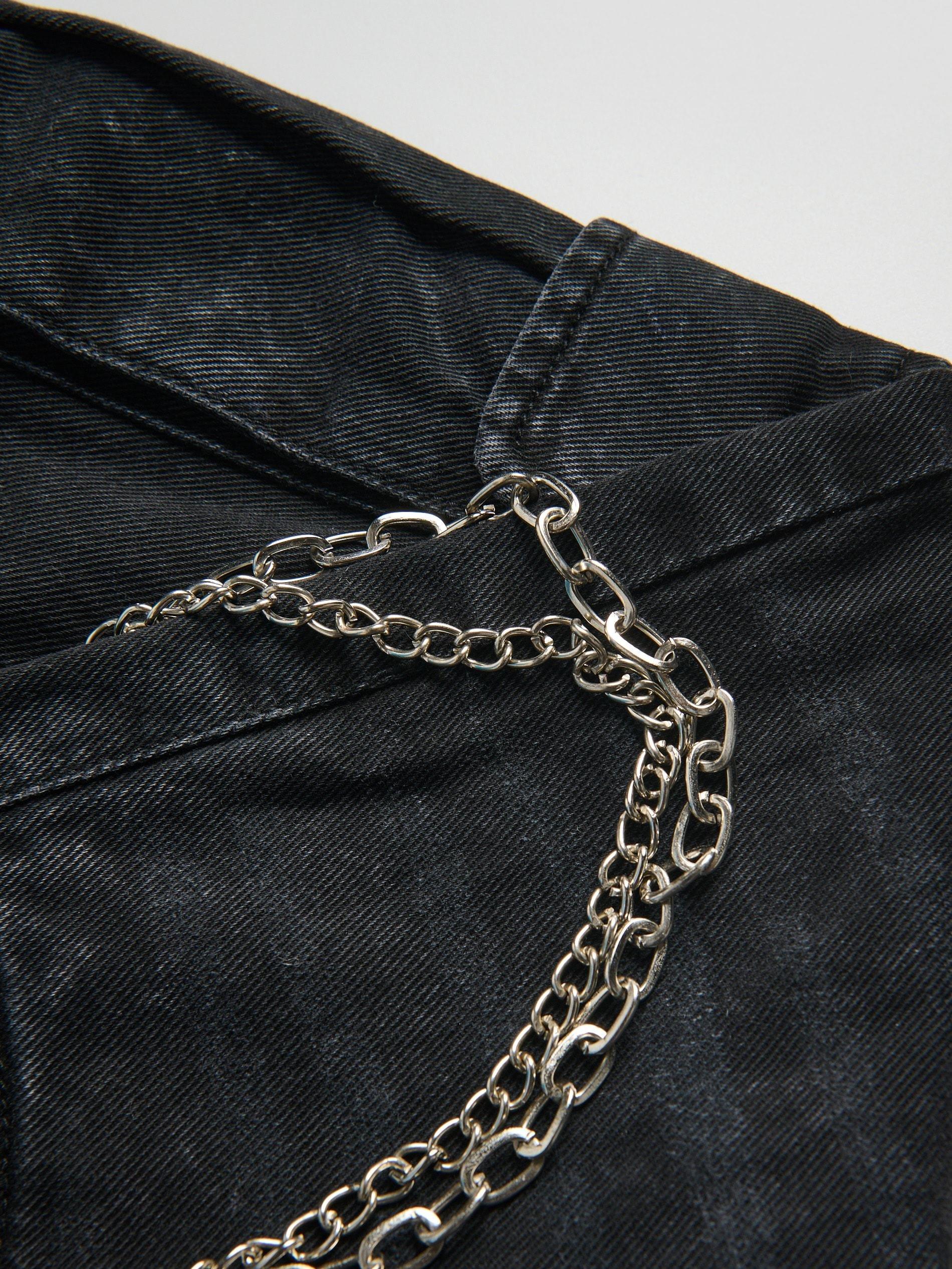 Black Denim Shorts With Chain, Black, large image number 3