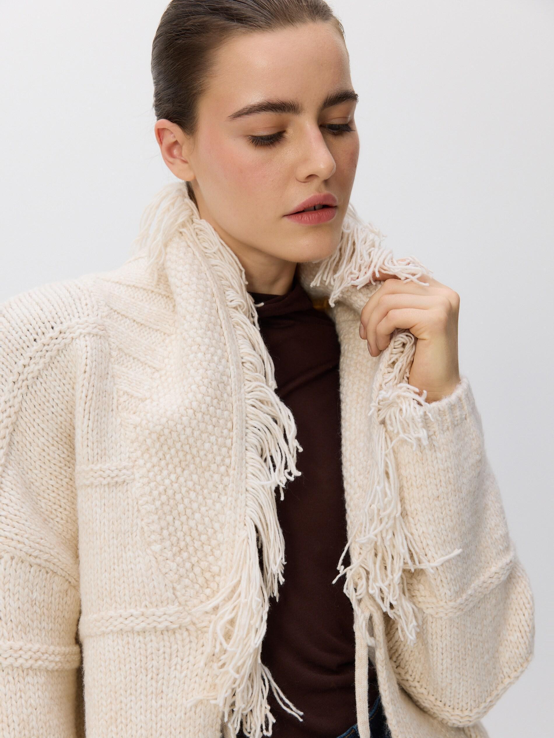 Beige Cardigan With Fringes, Ivory, medium