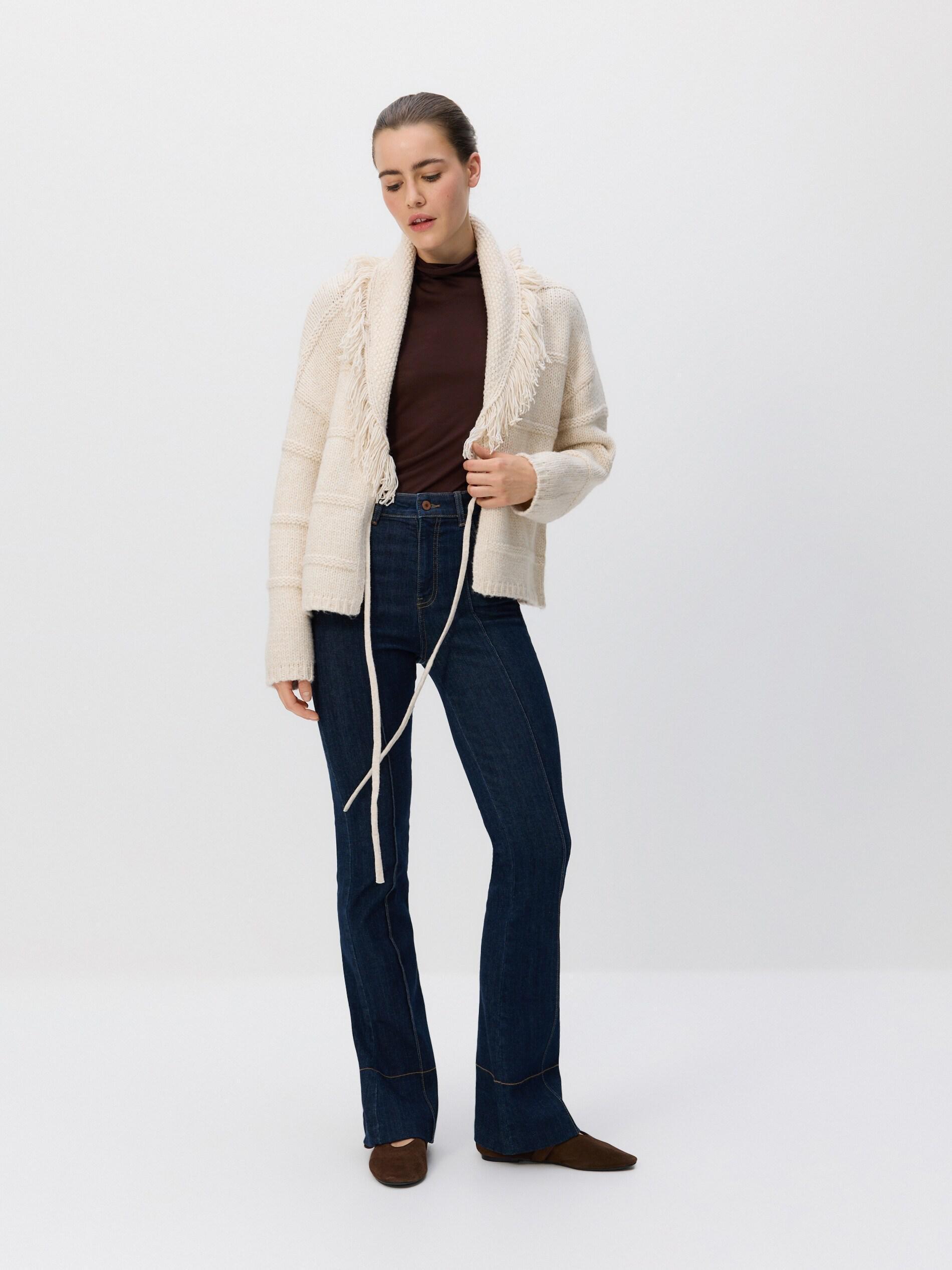 Beige Cardigan With Fringes, Ivory, large image number 1