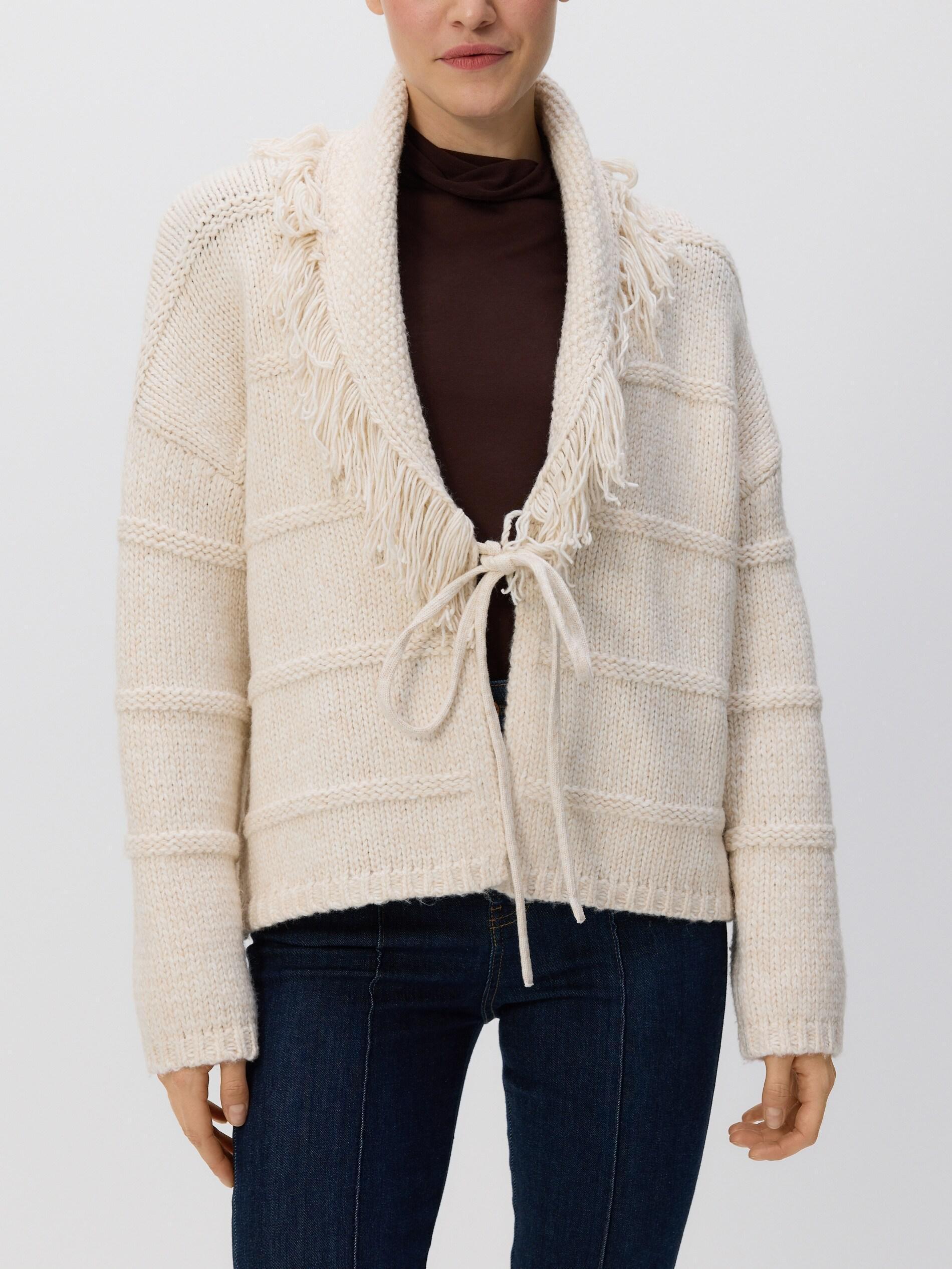 Beige Cardigan With Fringes, Ivory, large image number 2