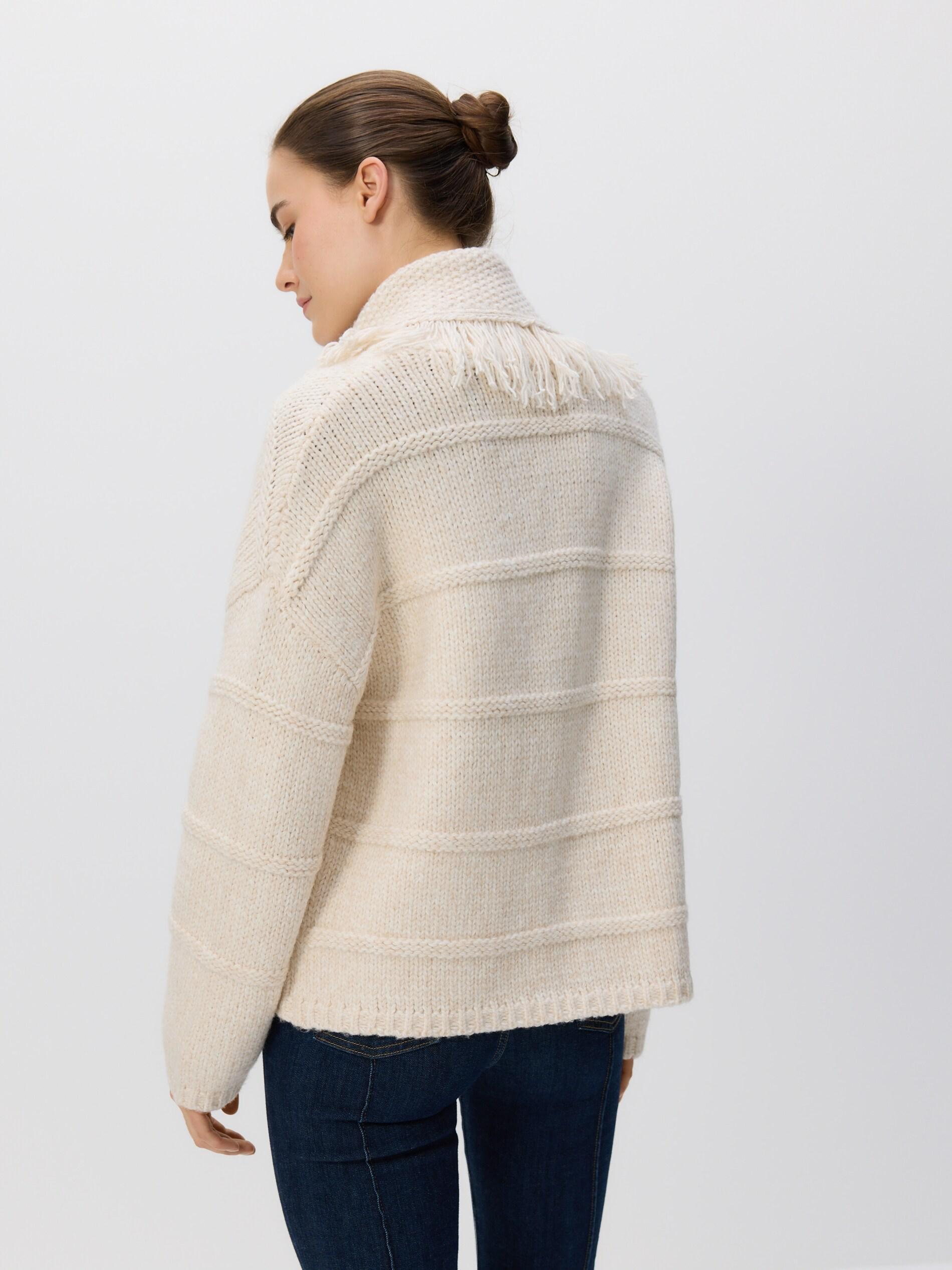Beige Cardigan With Fringes, Ivory, large image number 3
