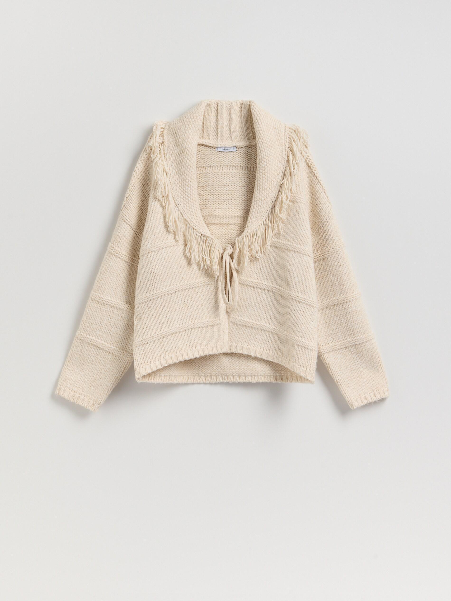 Beige Cardigan With Fringes, Ivory, large image number 4