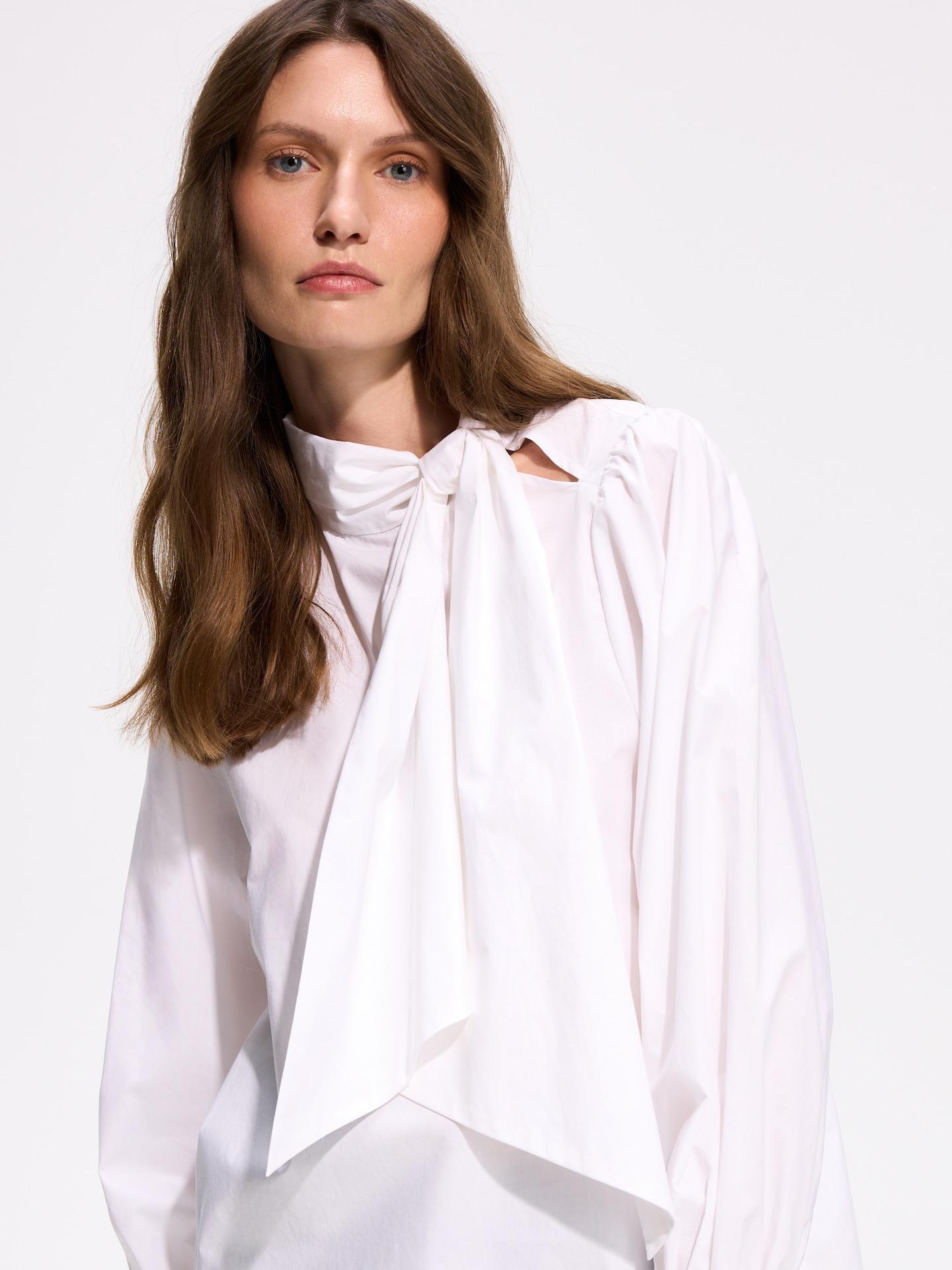 White Cotton Shirt With Tie Detail, White, large image number 0