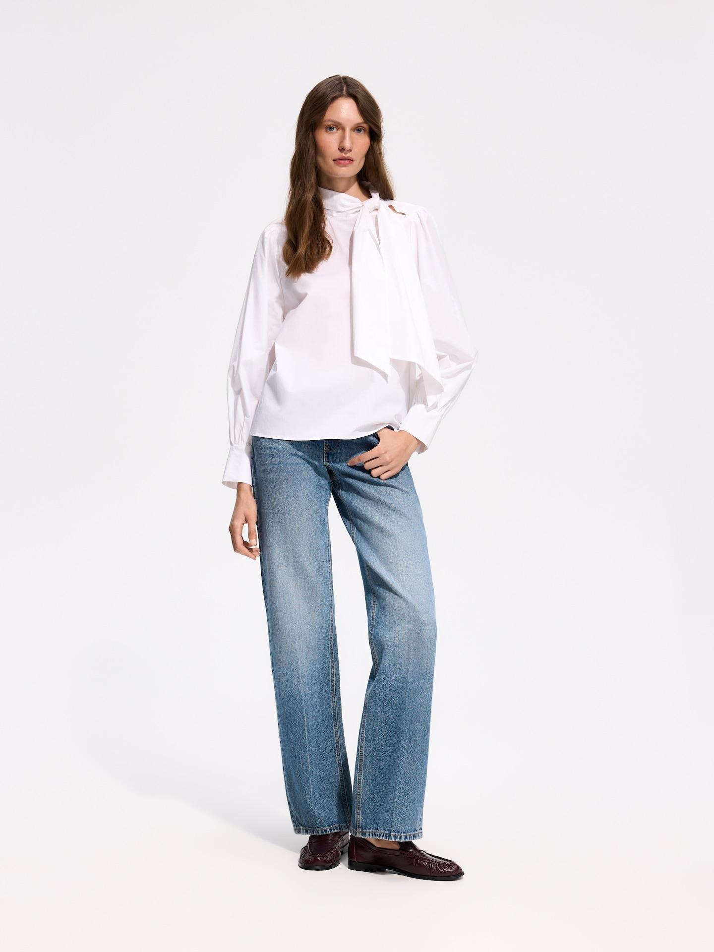White Cotton Shirt With Tie Detail, White, medium