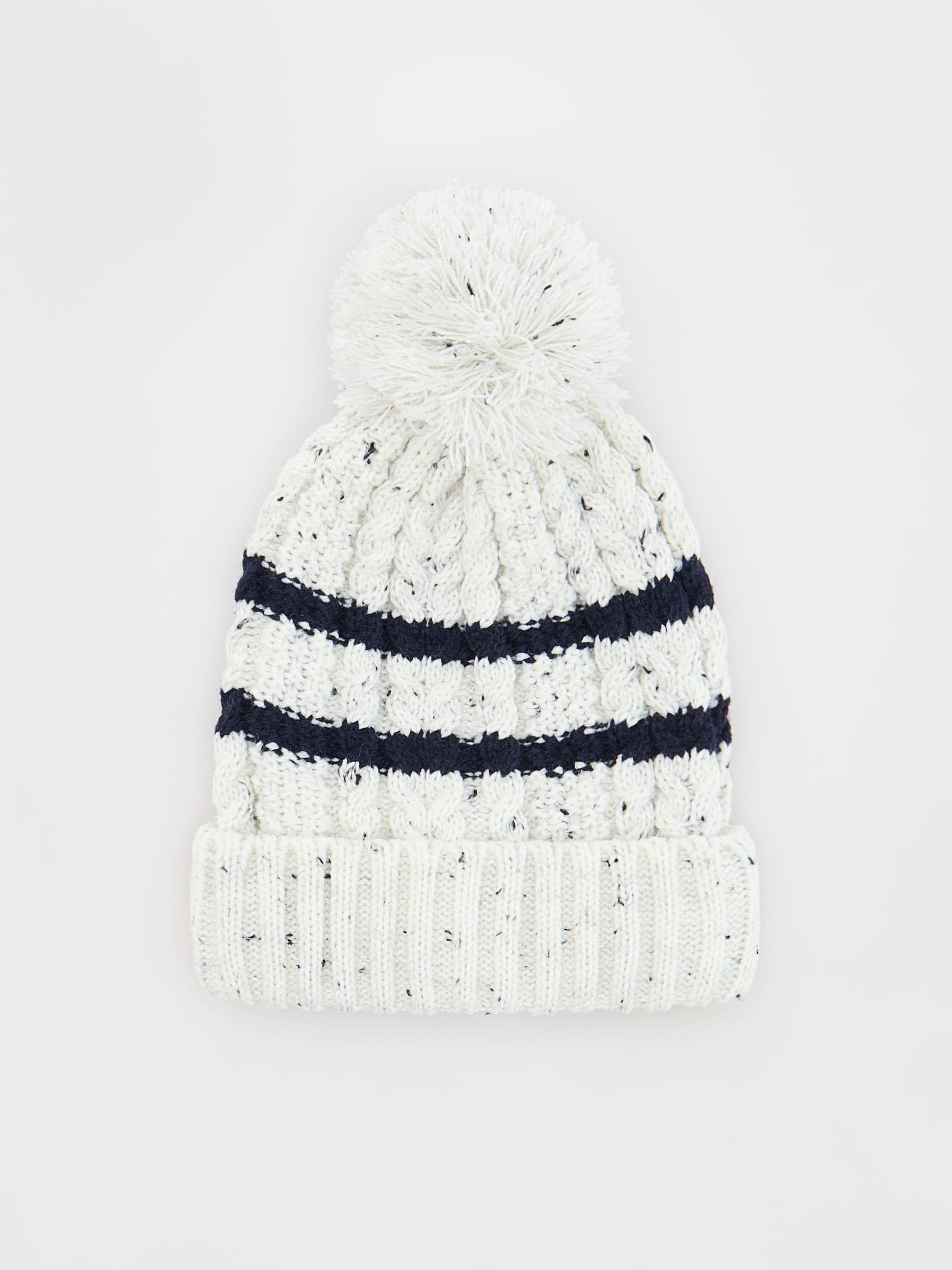 Cream Beanie Hat With Pom Pom, , large image number 0