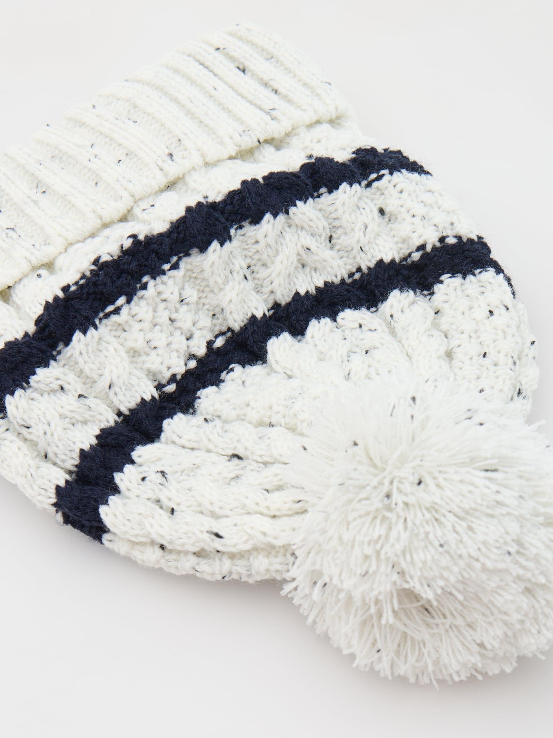 Cream Beanie Hat With Pom Pom, , large image number 1