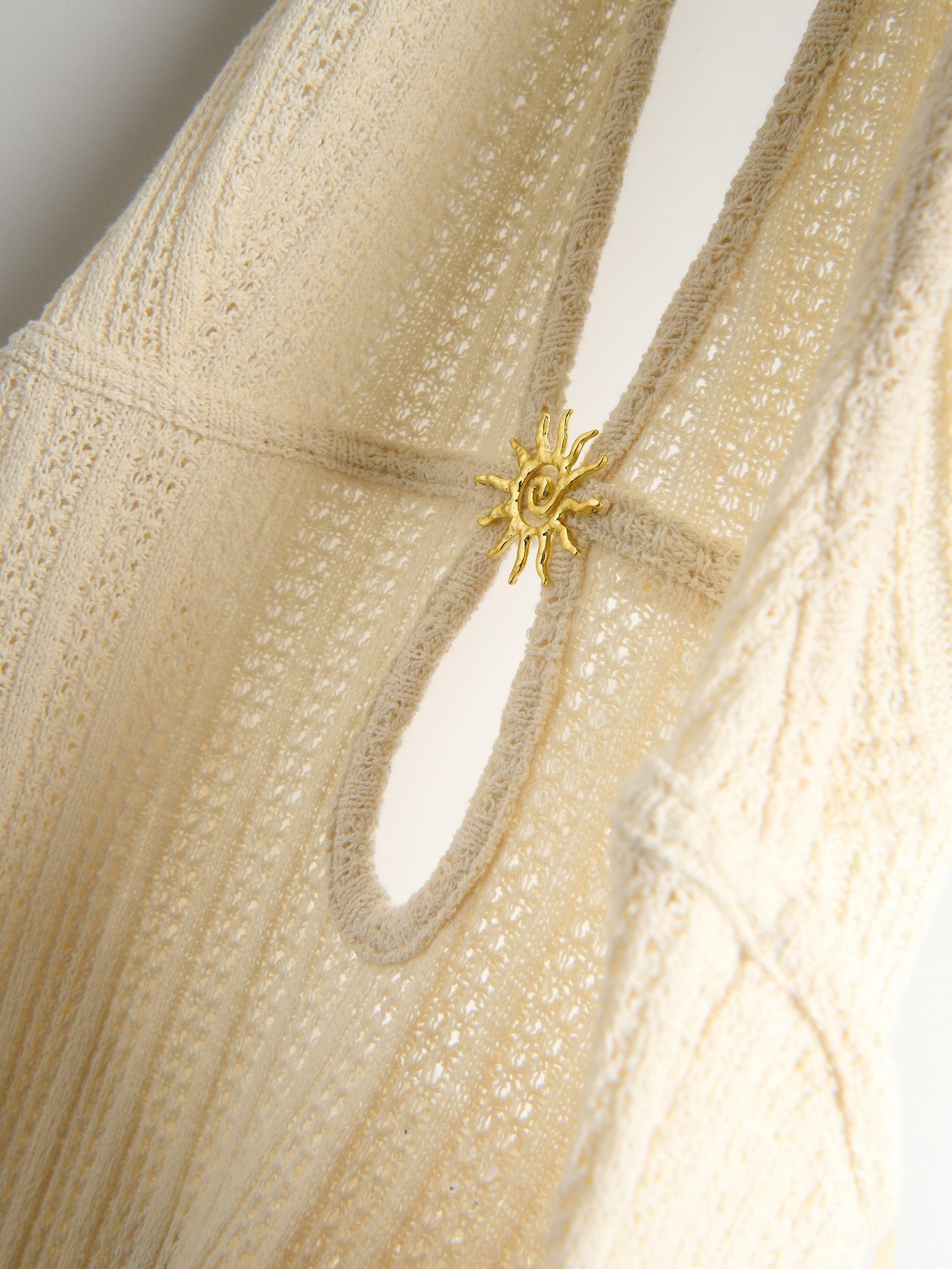 Beige Beach Dress With cotton, Ivory, medium