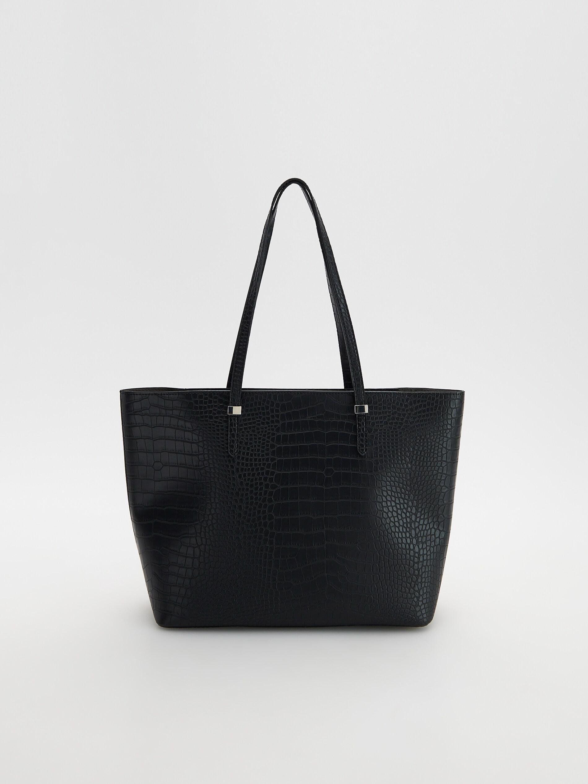 Black Faux Crocodile Leather Handbag, , large image number 3