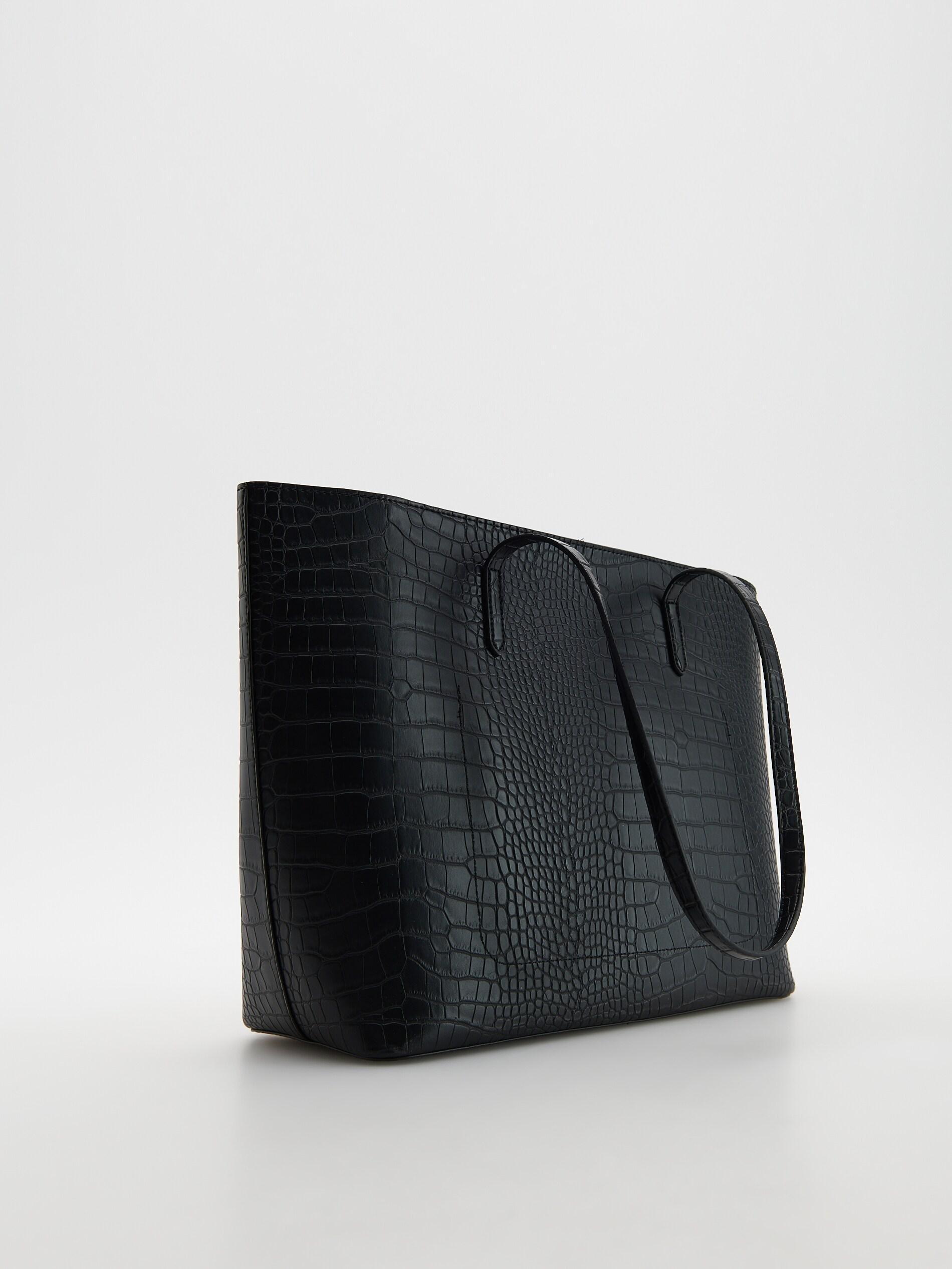 Black Faux Crocodile Leather Handbag, , large image number 5