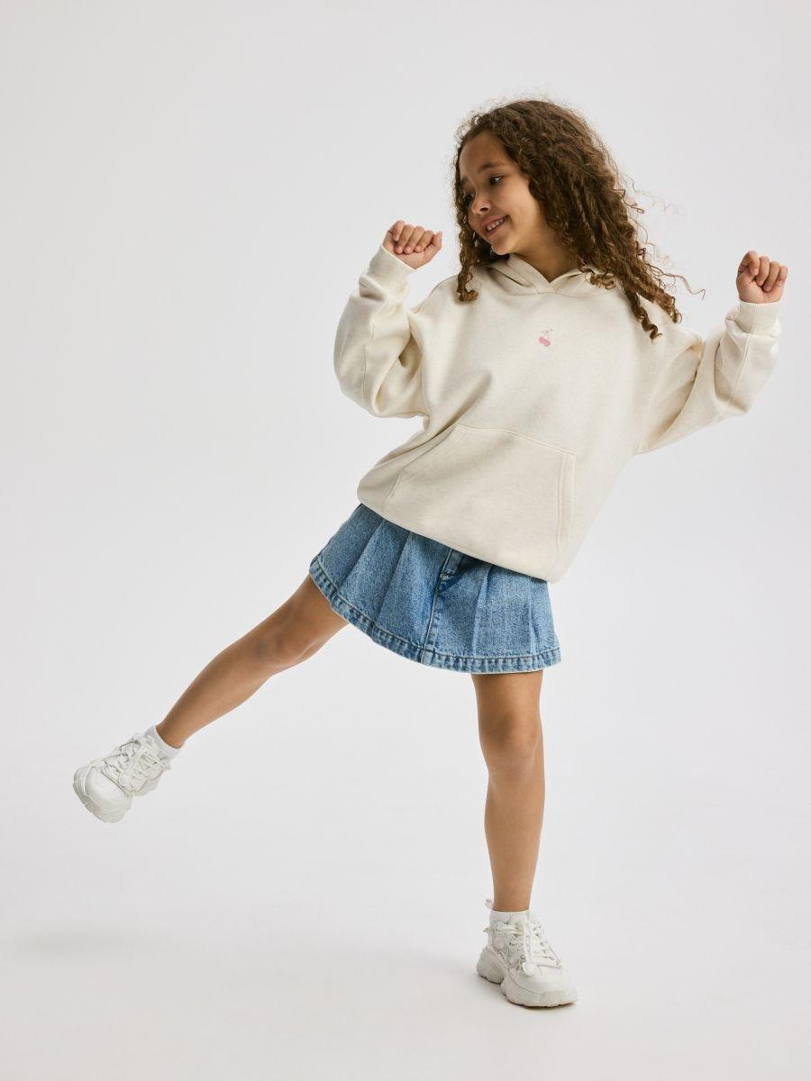 Beige Hoodie, Kids Girls, Ivory, medium