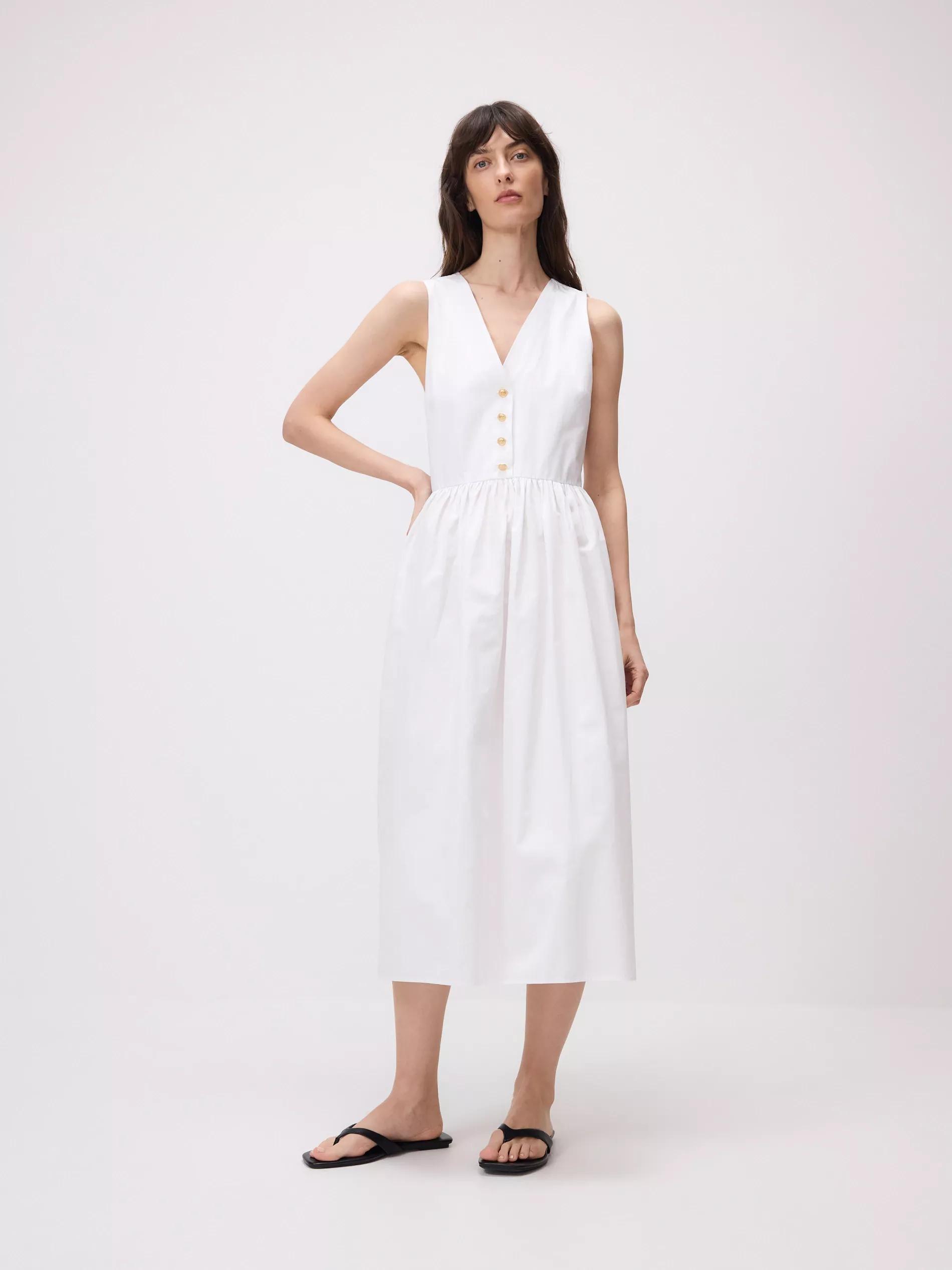 White Midi Dress, White, large image number 1