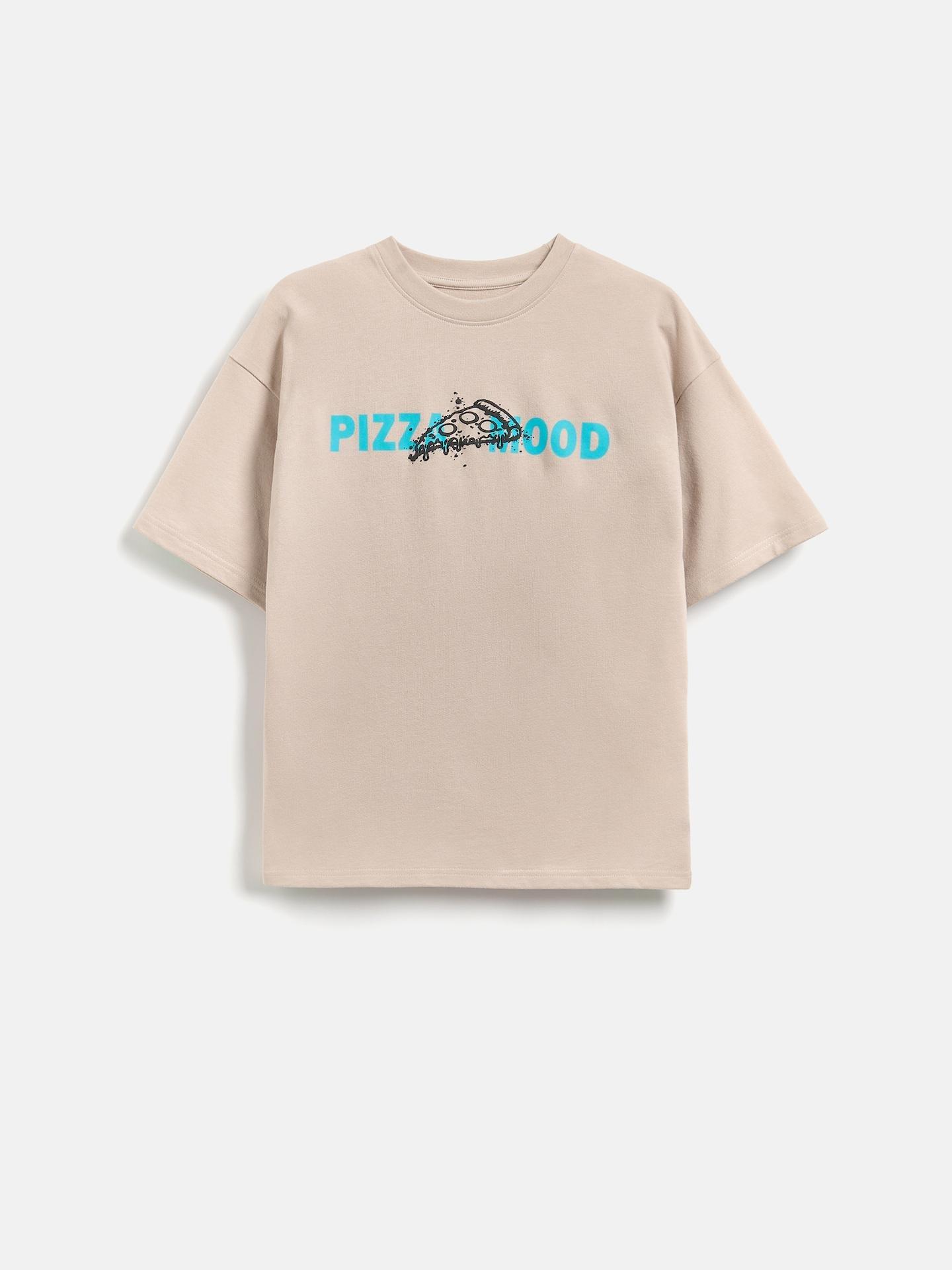 Grey Cotton T-Shirt With Print, Light grey, medium