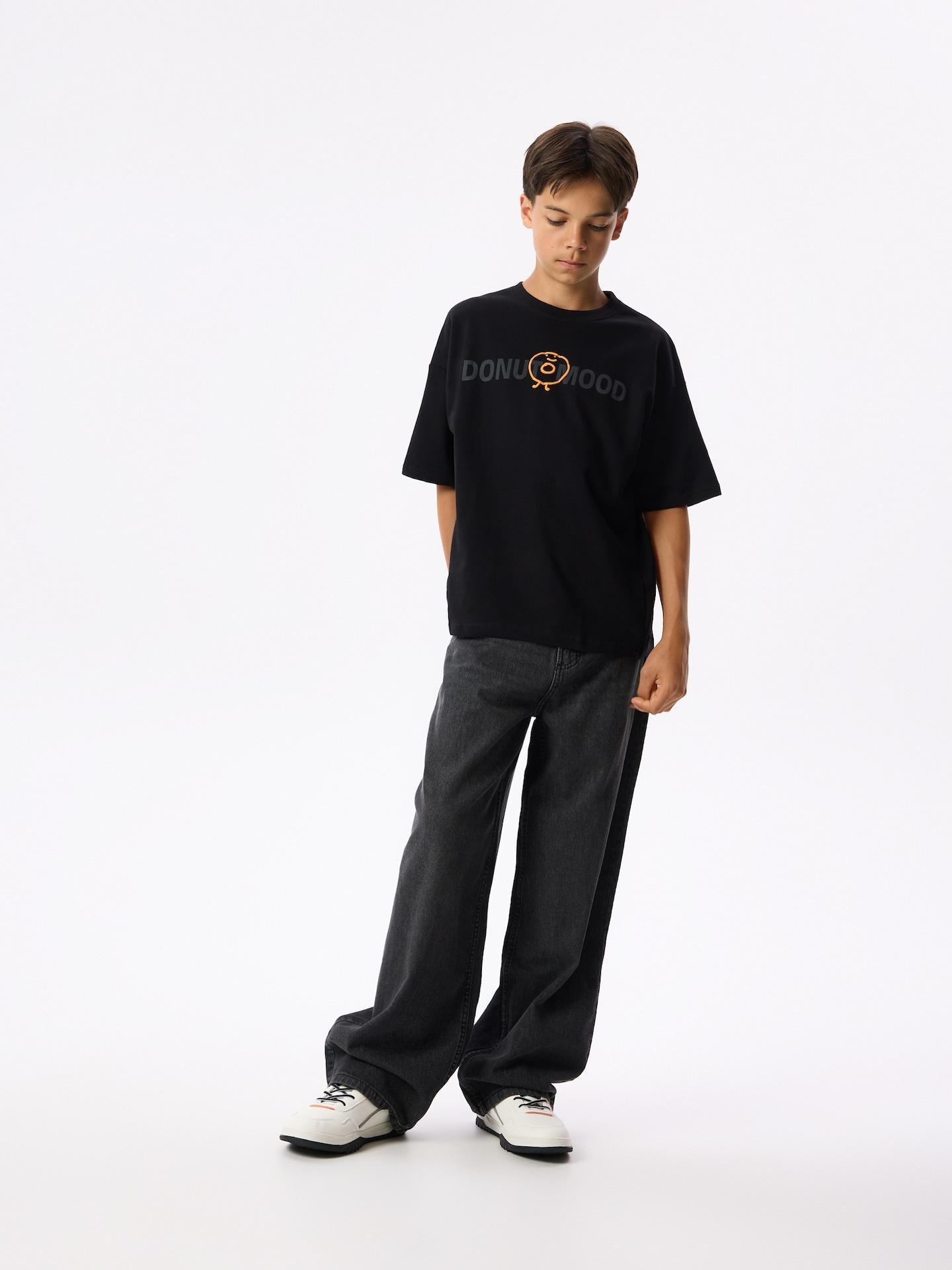 Black Cotton T-Shirt With Print, Black, large image number 2