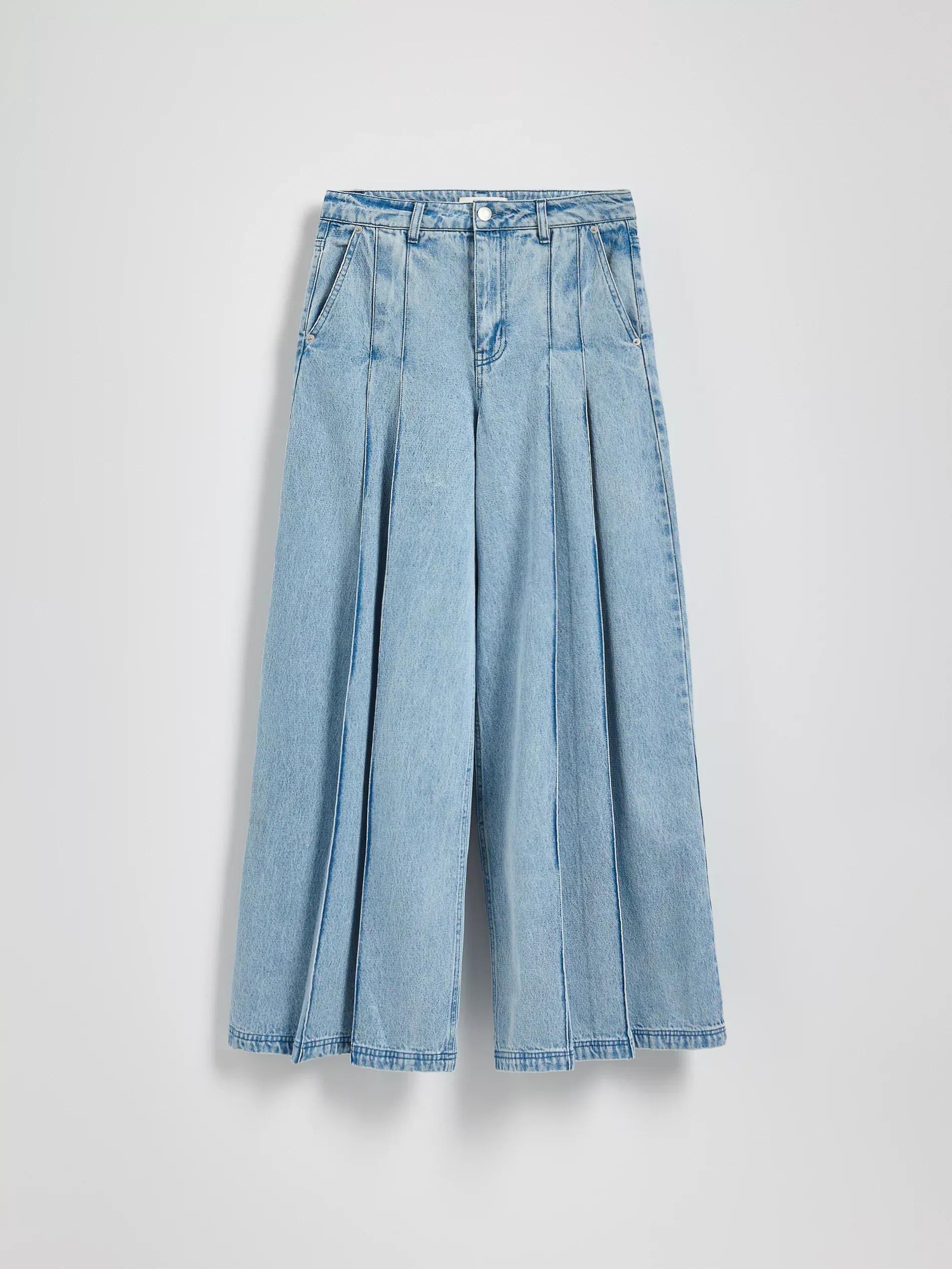 Blue Wide Leg Jeans With Embroidered Details, , large image number 0