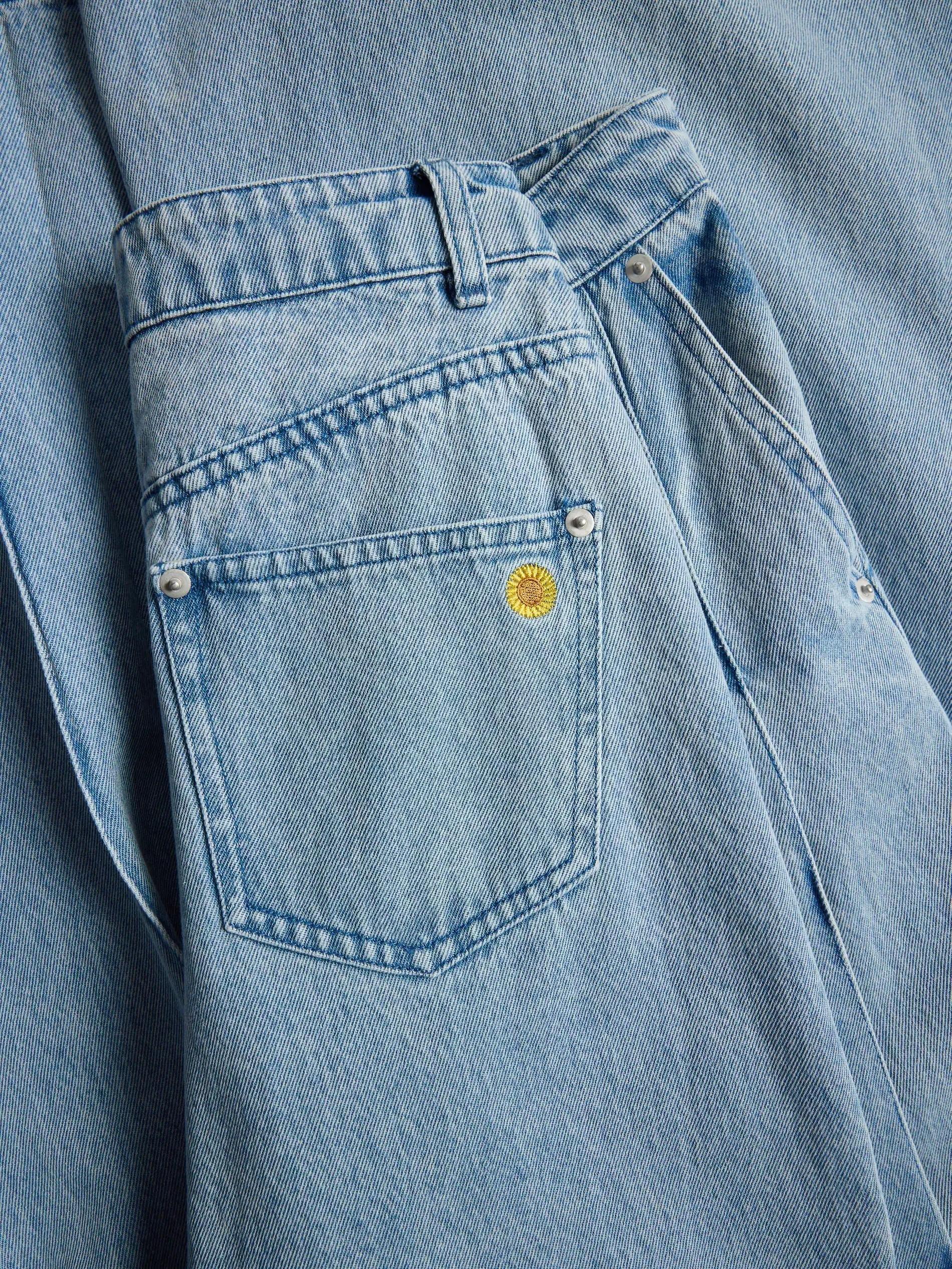 Blue Wide Leg Jeans With Embroidered Details, , large image number 1