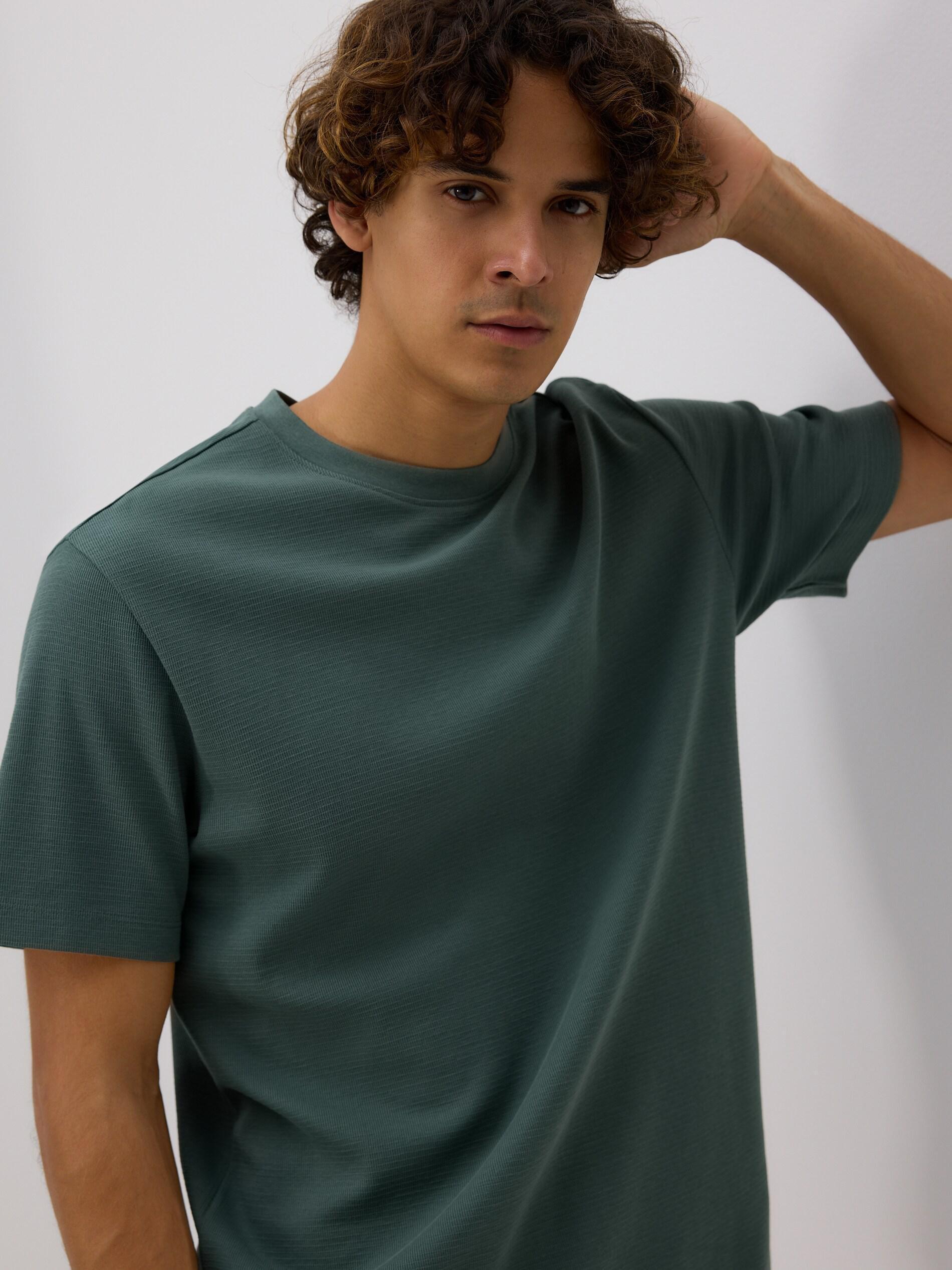 DARK GREEN Comfort fit structural fabric T-shirt, Khaki, large image number 0