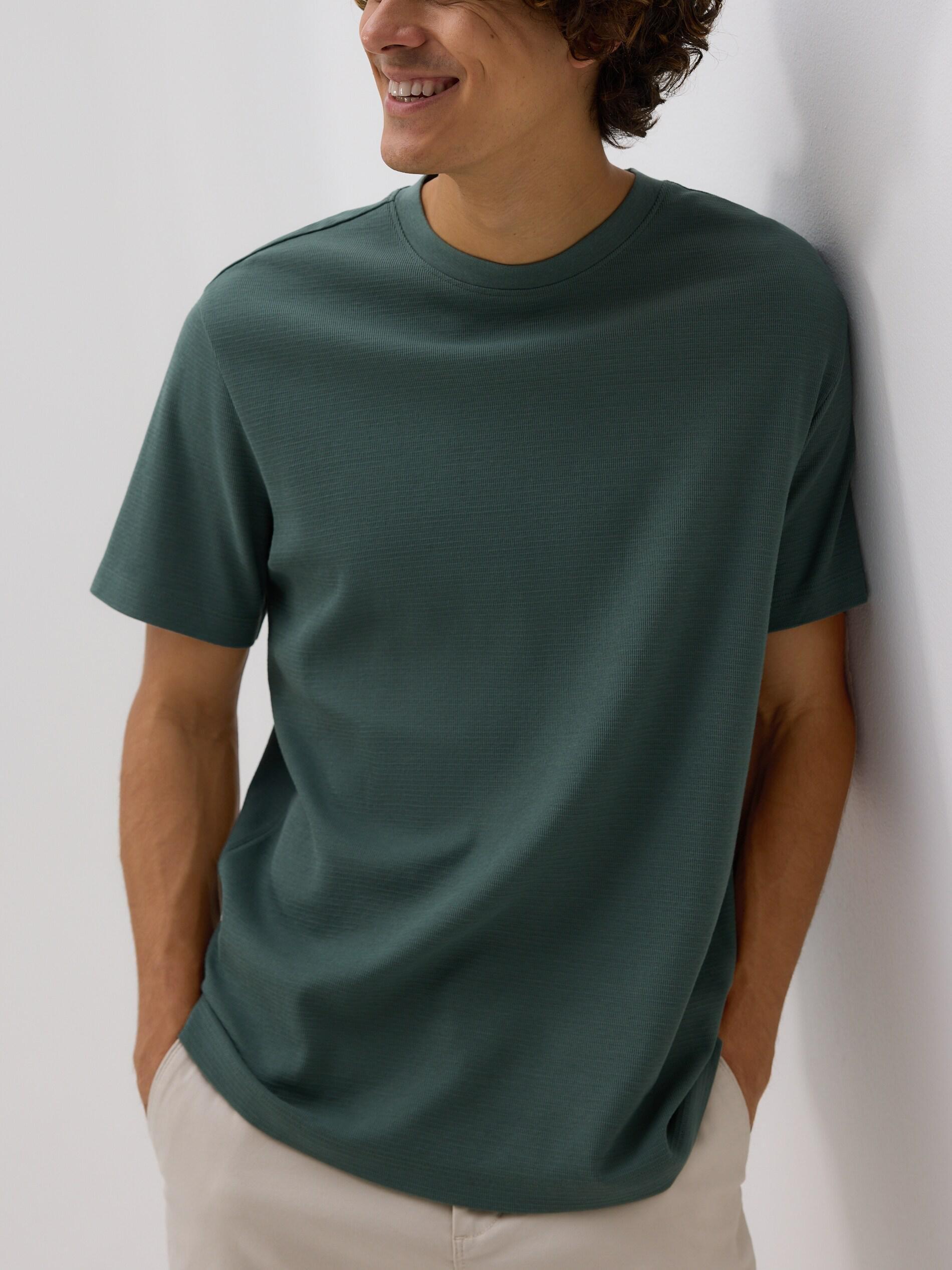 DARK GREEN Comfort fit structural fabric T-shirt, Khaki, large image number 2