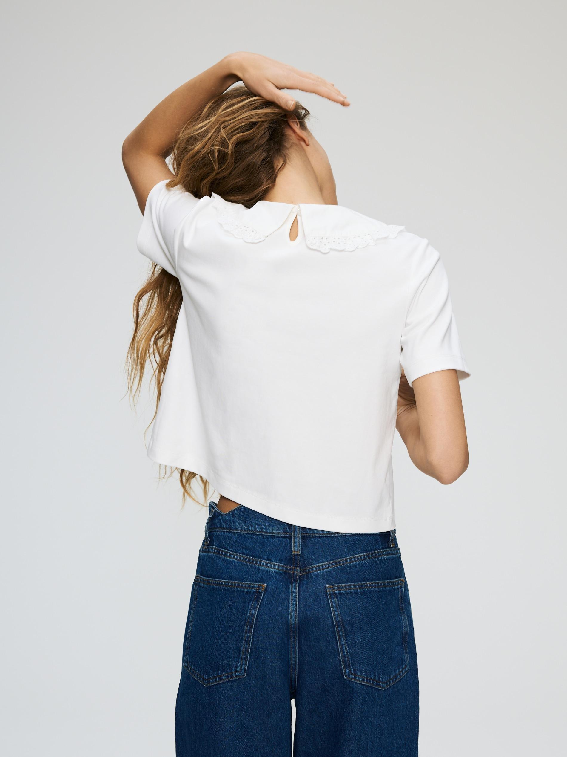 Cream T-Shirt With Collar, Ivory, large image number 4