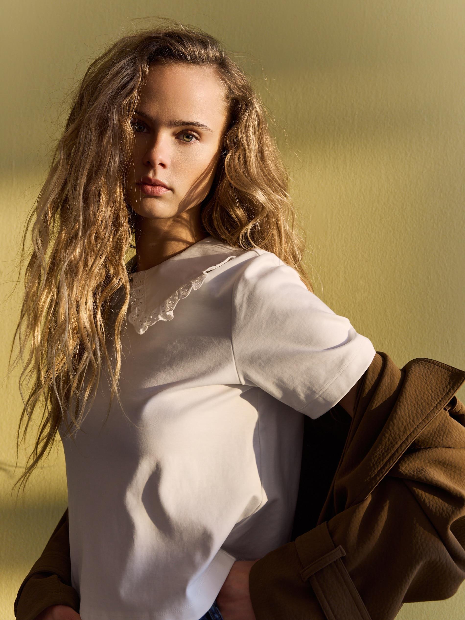 Cream T-Shirt With Collar, Ivory, large image number 8