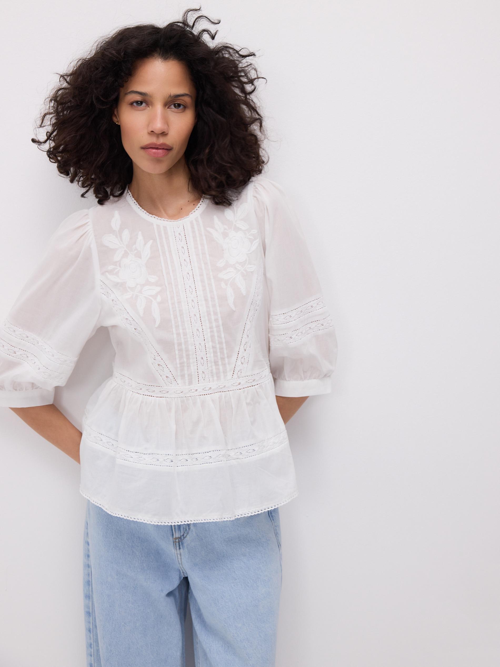 White Blouse With Embroidery Pattern, White, large image number 0