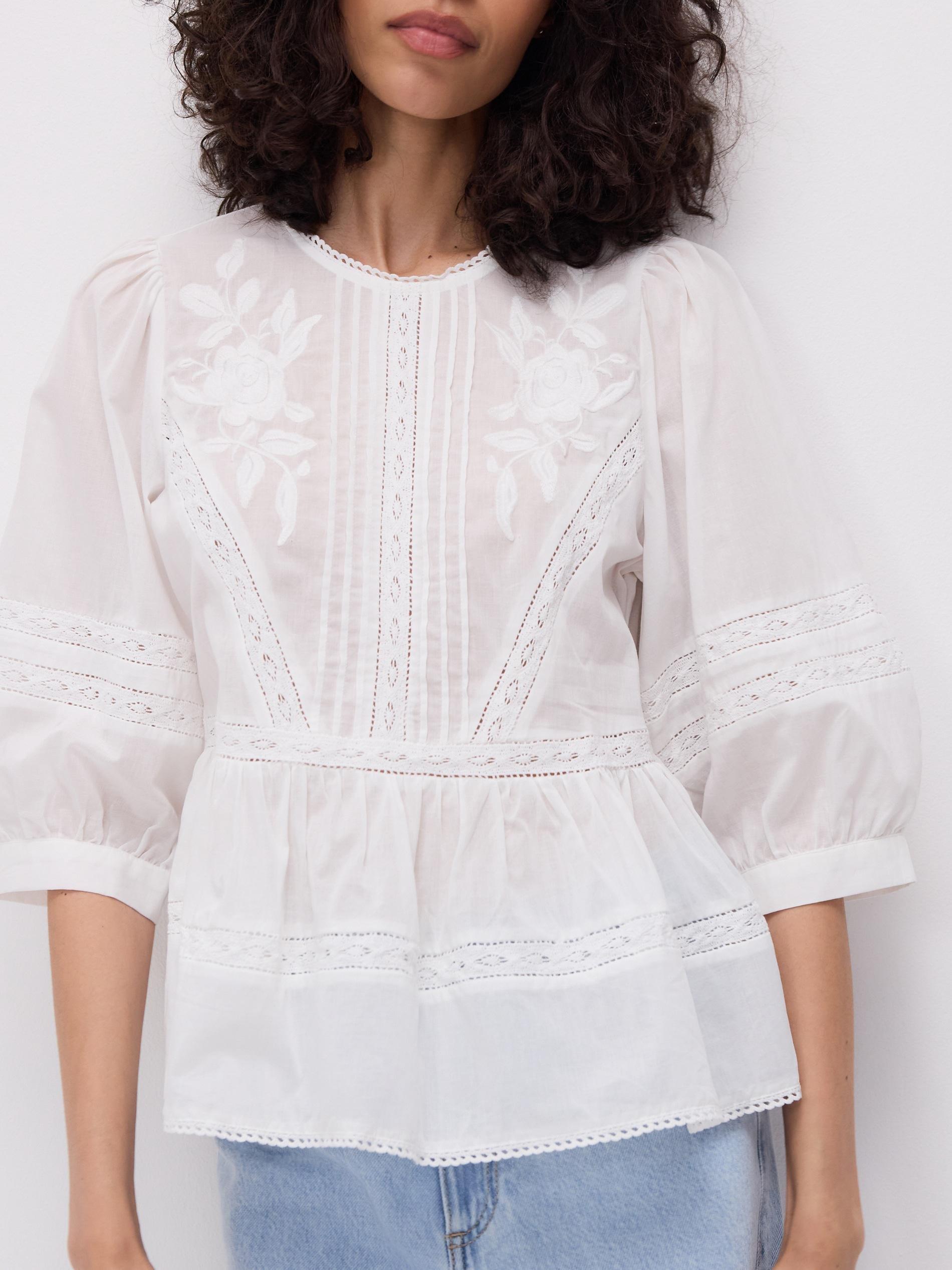 White Blouse With Embroidery Pattern, White, large image number 1