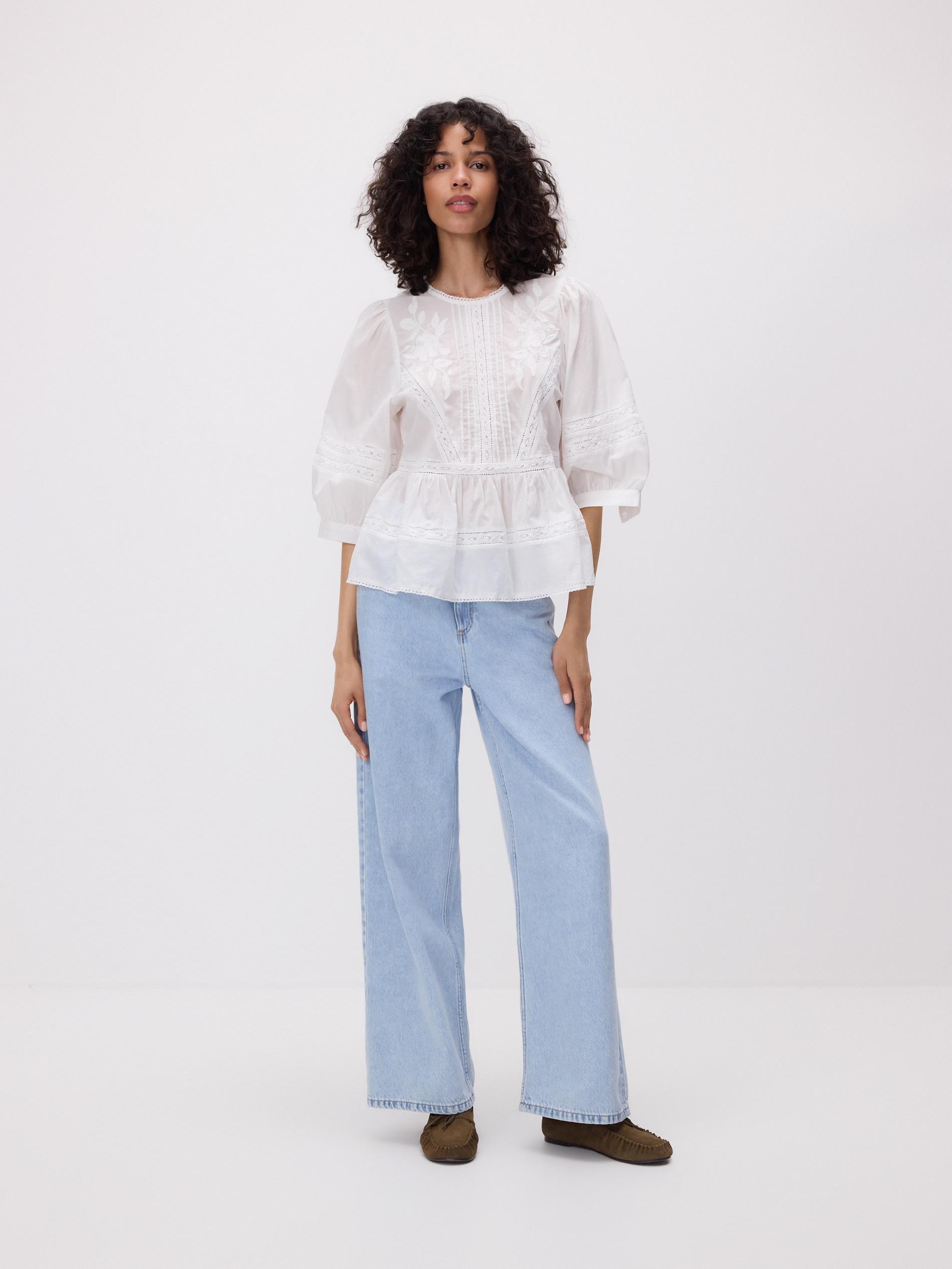 White Blouse With Embroidery Pattern, White, large image number 2