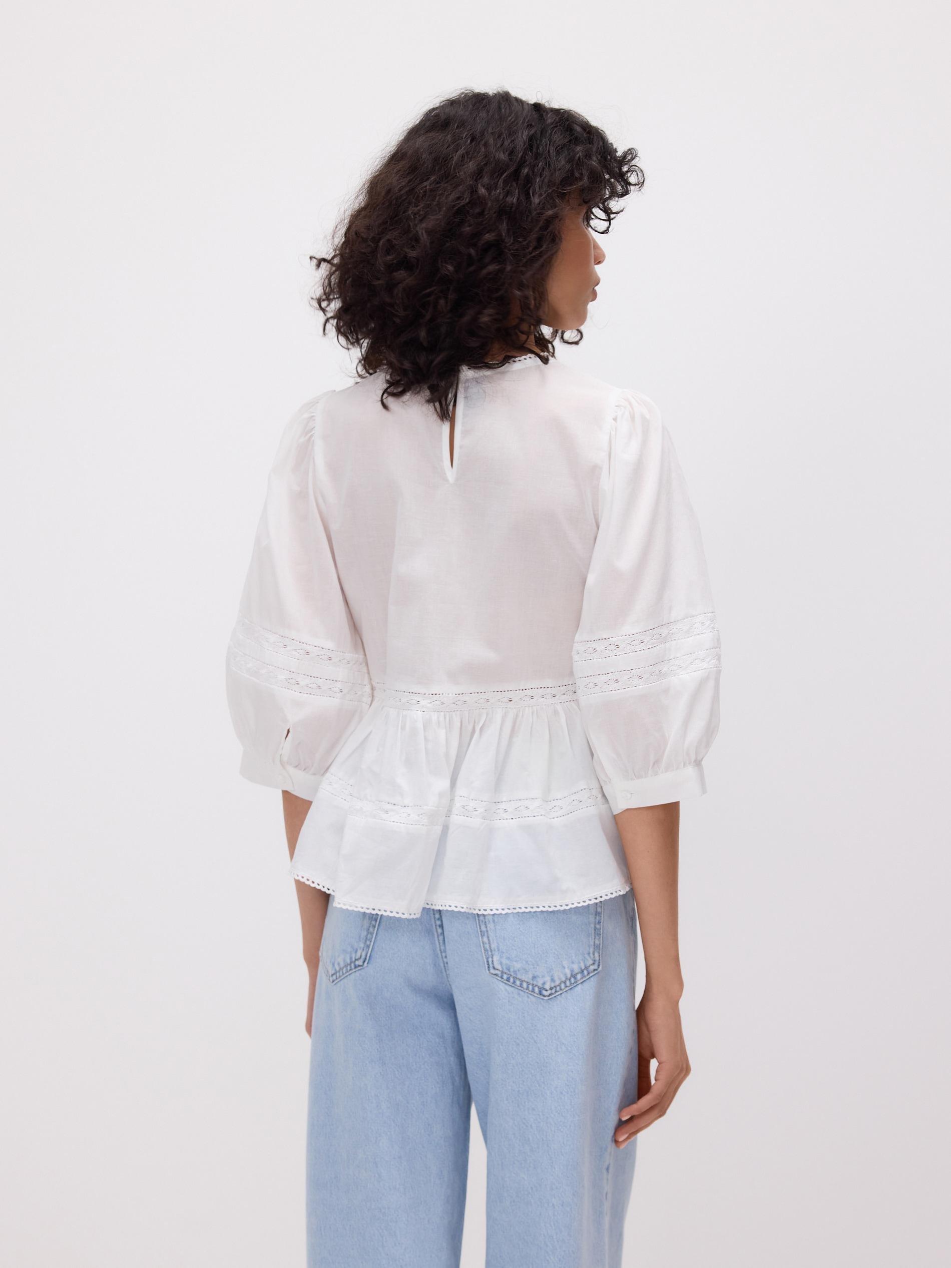 White Blouse With Embroidery Pattern, White, large image number 3