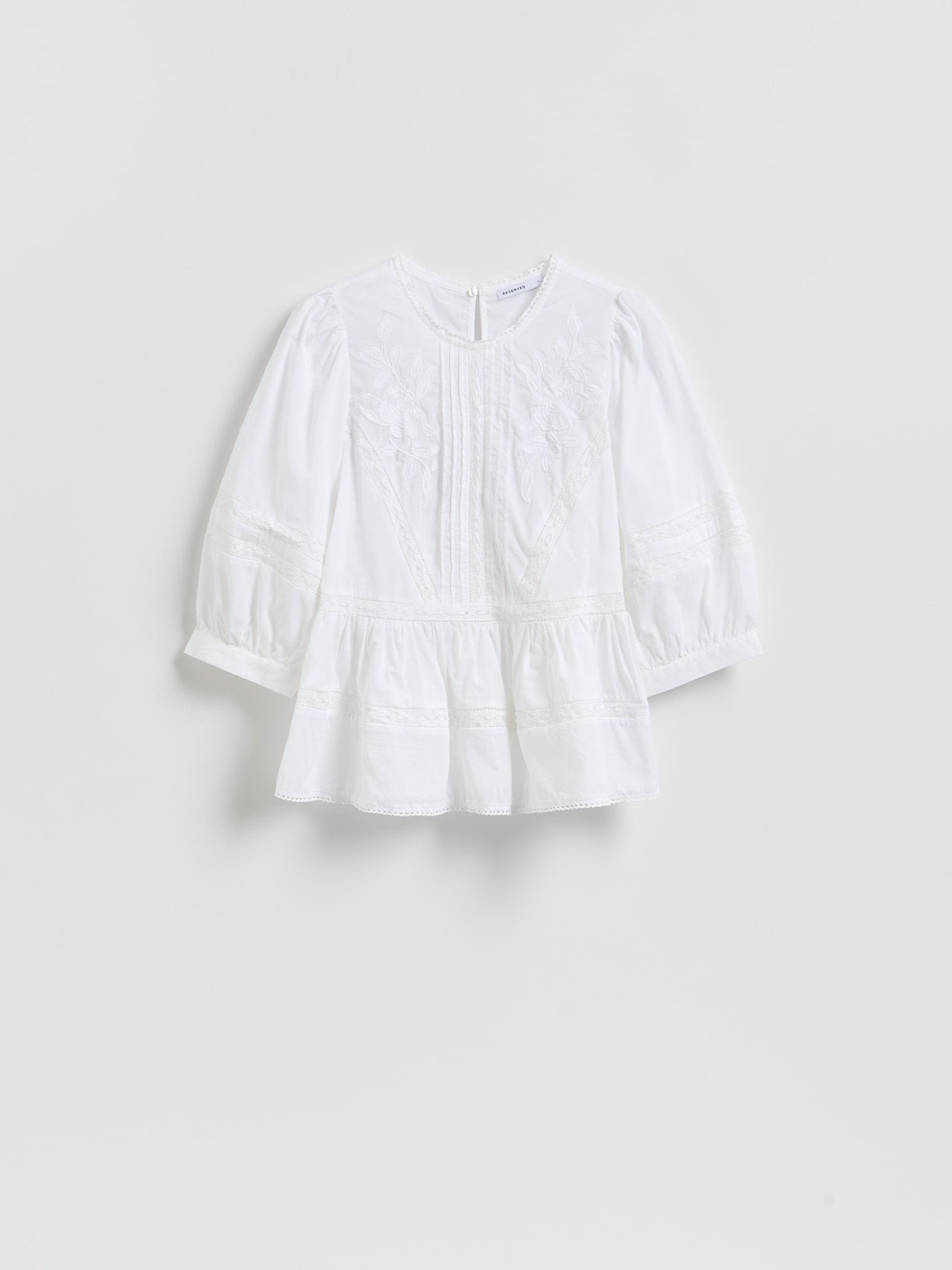 White Blouse With Embroidery Pattern, White, large image number 4