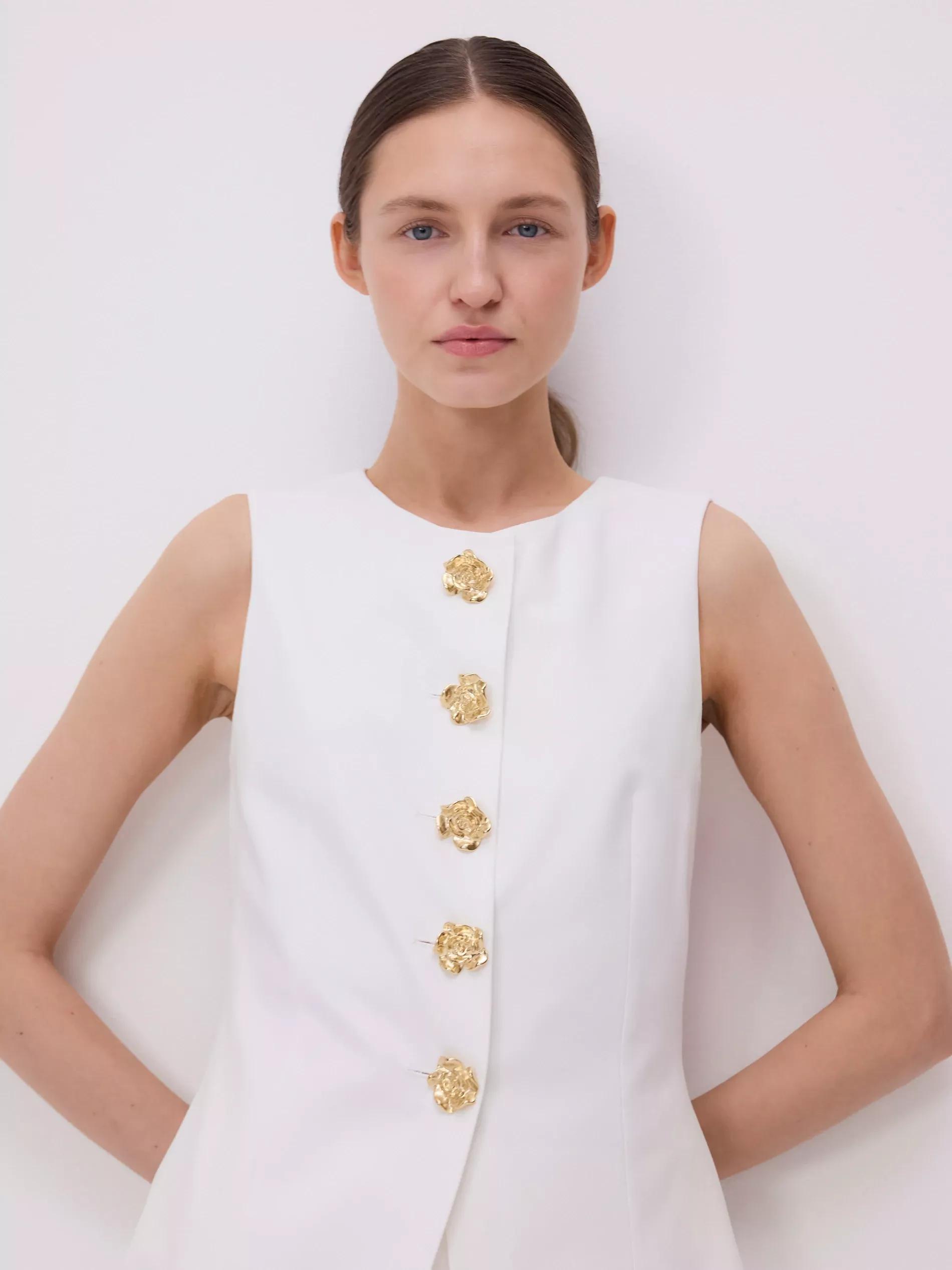 White Vest With Decorative Buttons, Ivory, large image number 1