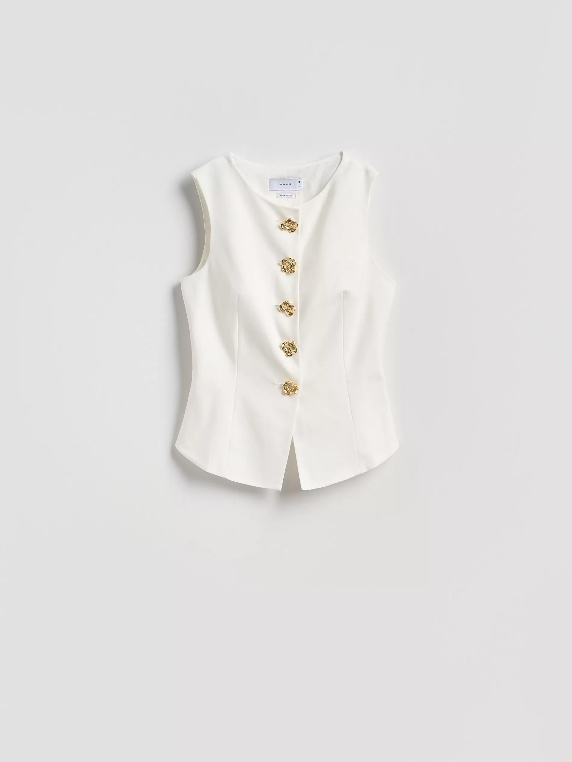 White Vest With Decorative Buttons, Ivory, large image number 4