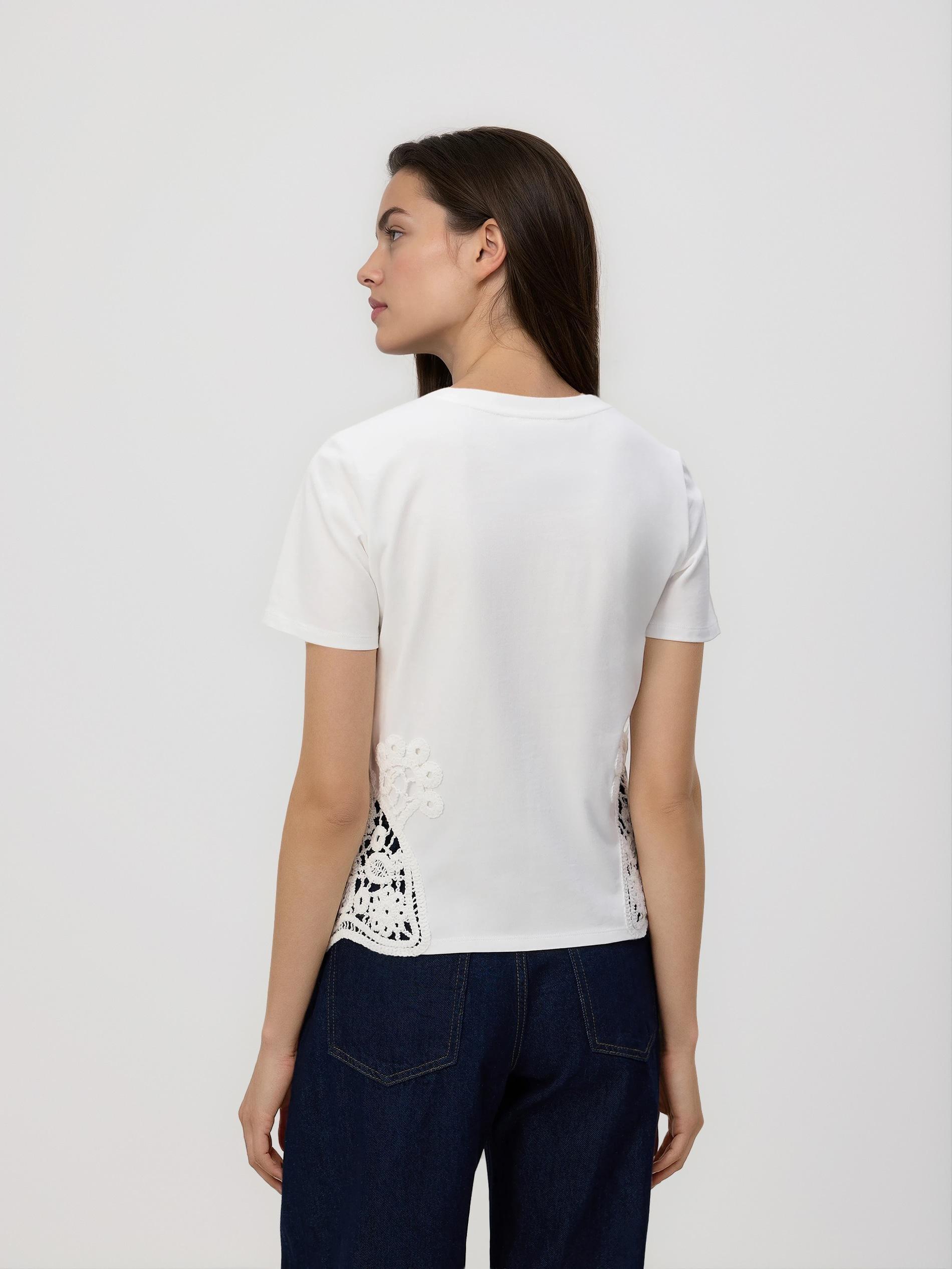 White T-Shirt With Openwork Inserts, White, large image number 3