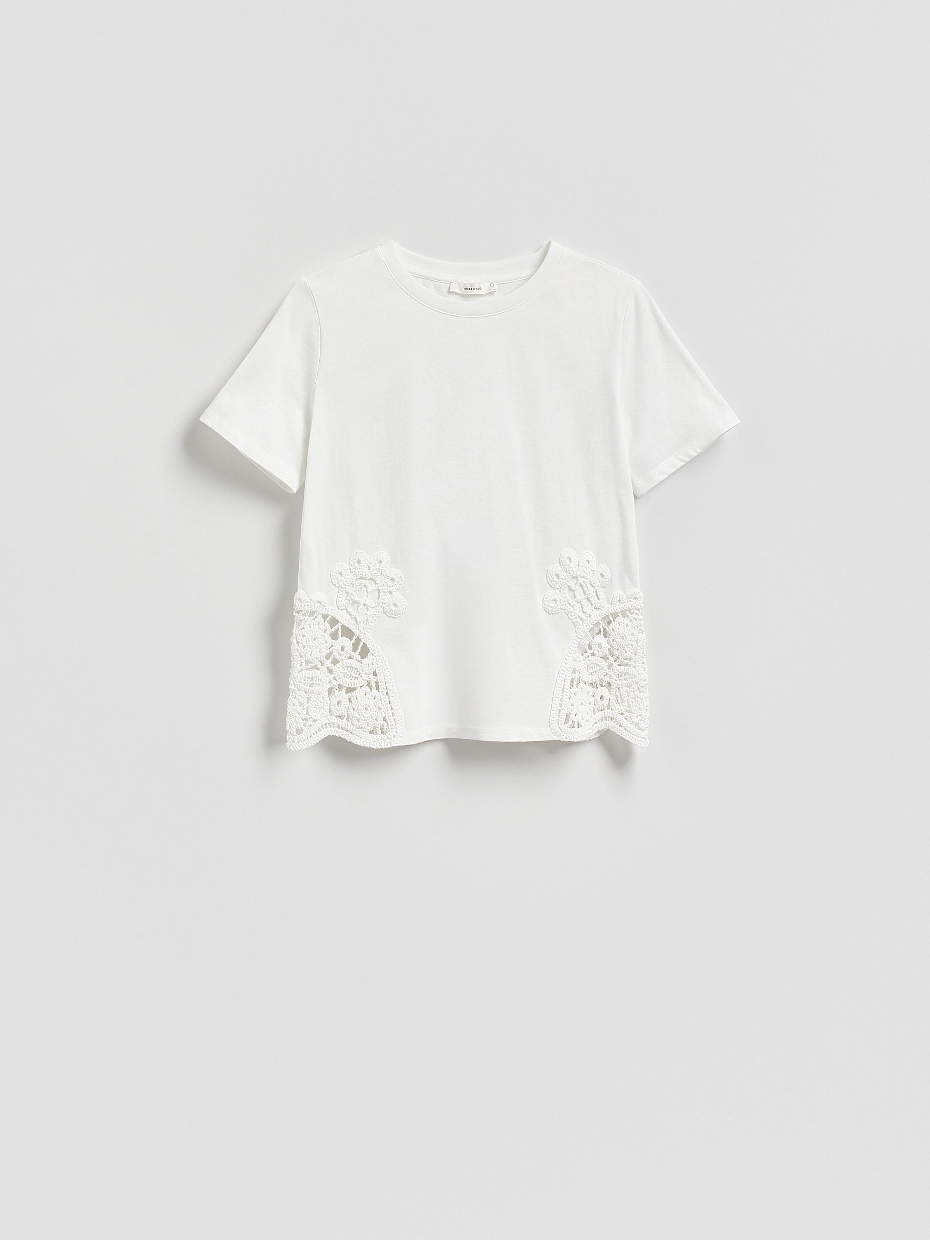 White T-Shirt With Openwork Inserts, White, large image number 4