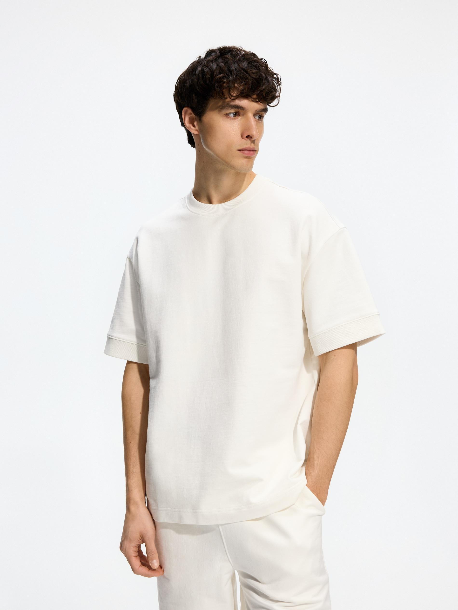 Cream Boxy T-Shirt With Print, Ivory, large image number 1