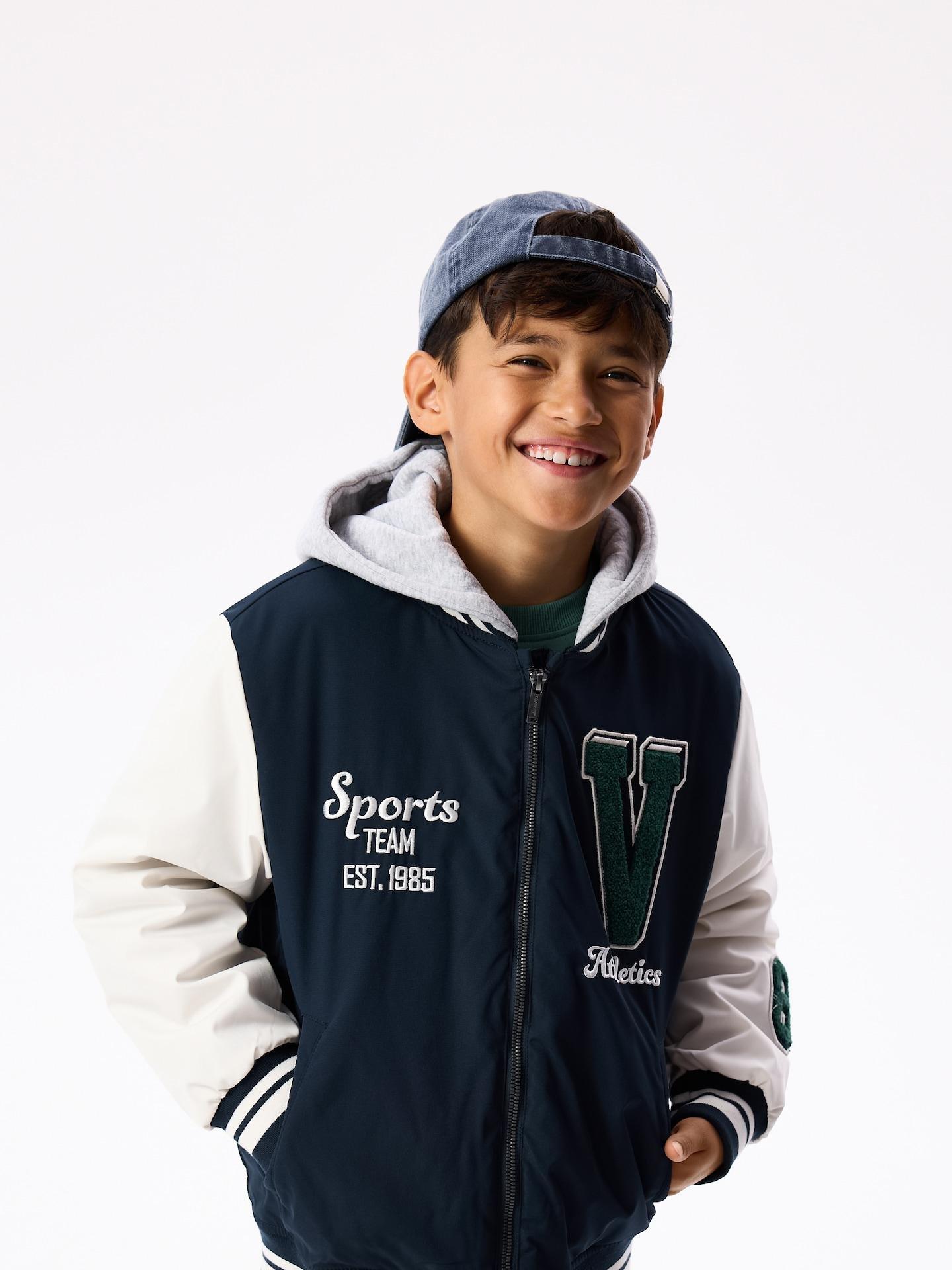 Navy Hooded Bomber Jacket, Navy, large image number 4